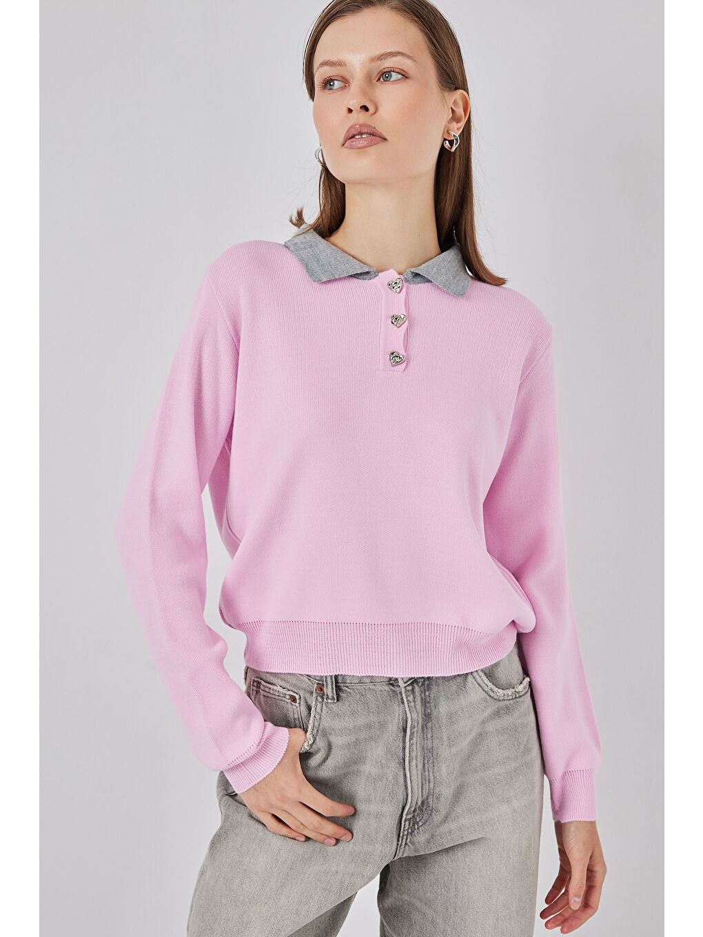 Kadın Crop Triko Kazak 15936 - Pembe-2