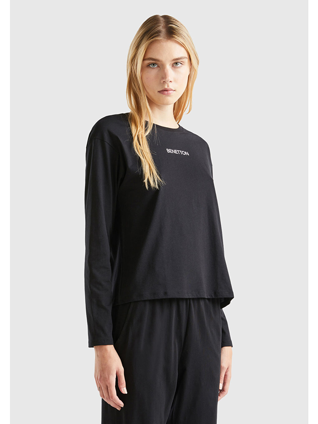 Kadın Siyah Slogan Baskılı Sweatshirt