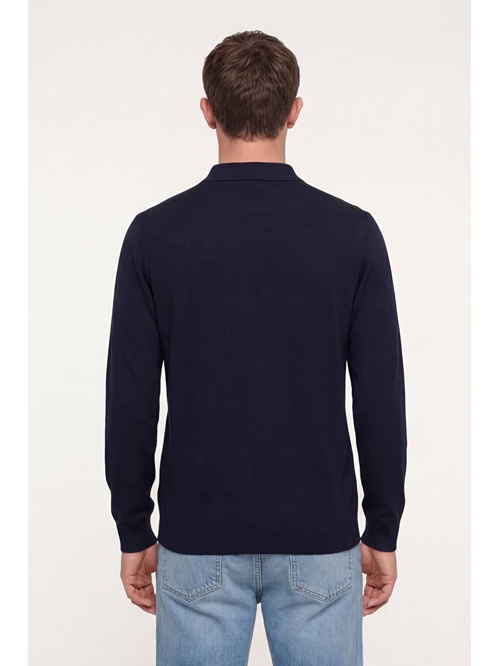 Erkek Lacivert Normal Kesim Regular Fit Yünlü Düğmeli Polo Yaka Triko Kazak-3