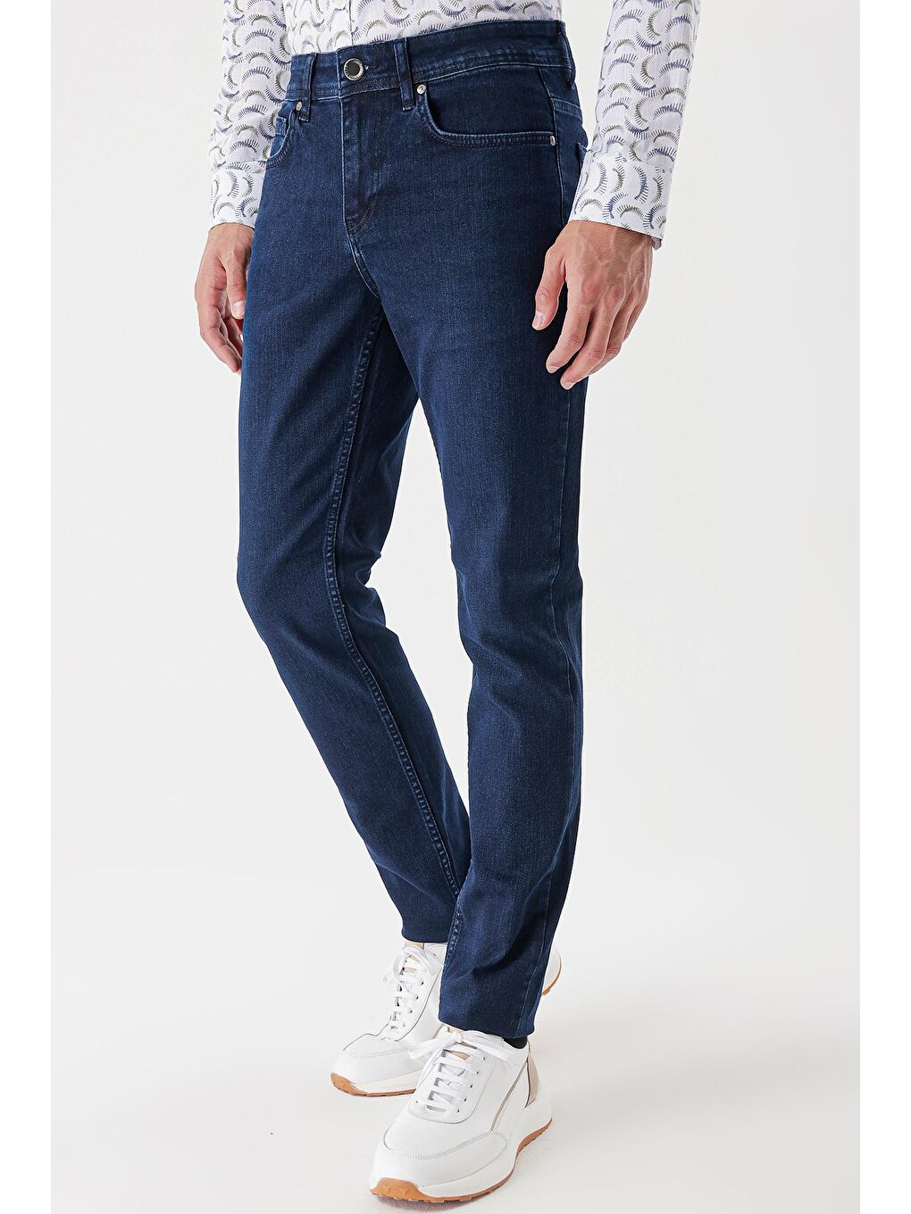 Koyu Lacivert %100 Pamuk 5 Cep Slim Fit Dar Kesim Casual Denim Jean Pantolon 1023235160