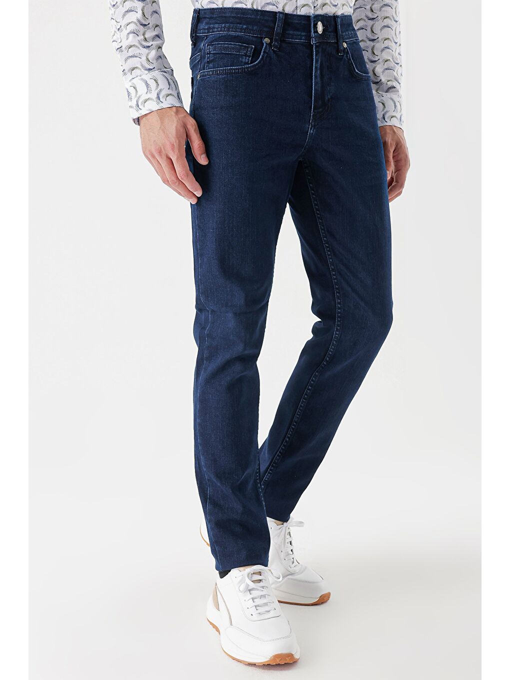 Koyu Lacivert %100 Pamuk 5 Cep Slim Fit Dar Kesim Casual Denim Jean Pantolon 1023235160-2