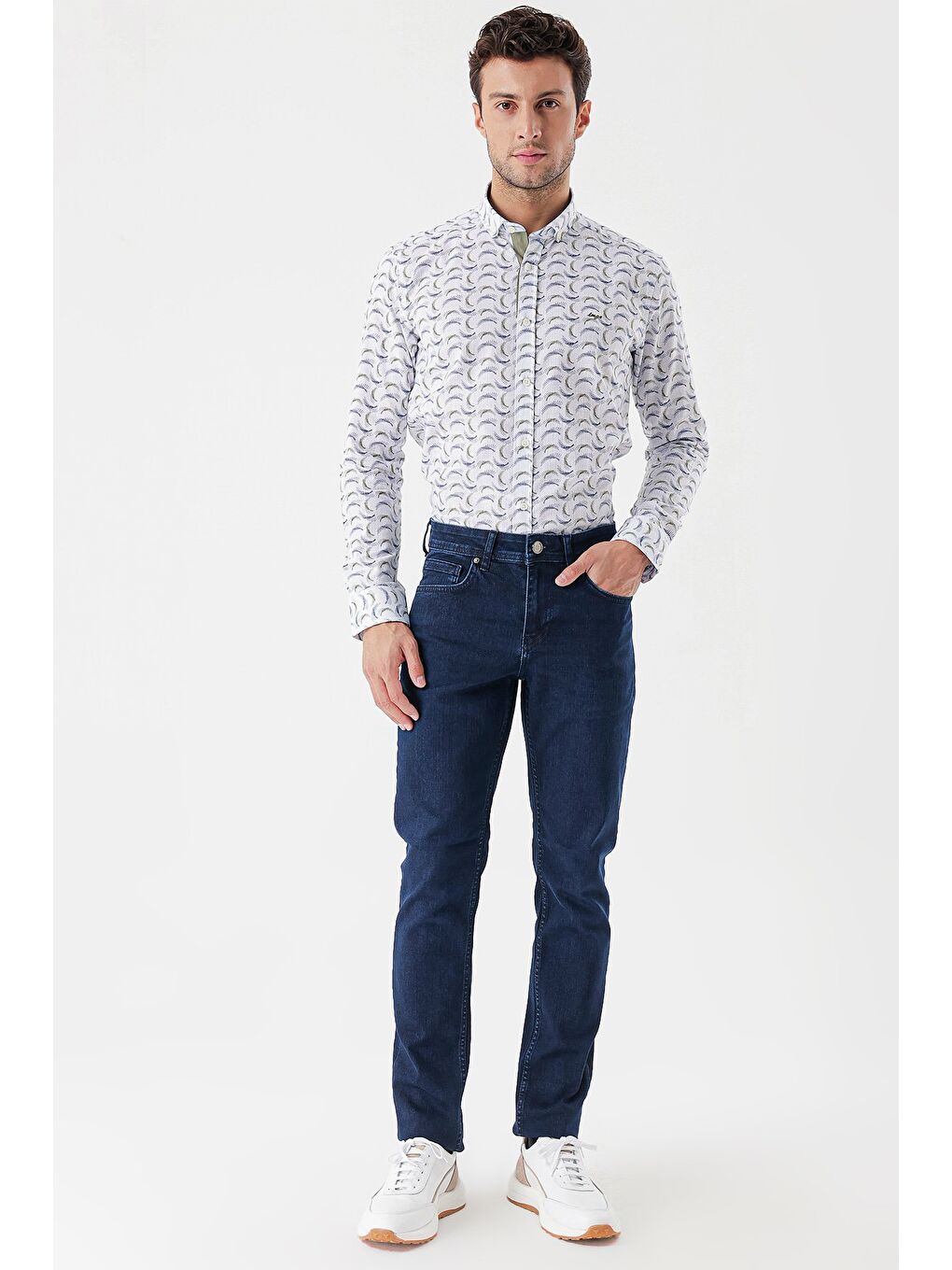 Koyu Lacivert %100 Pamuk 5 Cep Slim Fit Dar Kesim Casual Denim Jean Pantolon 1023235160-3