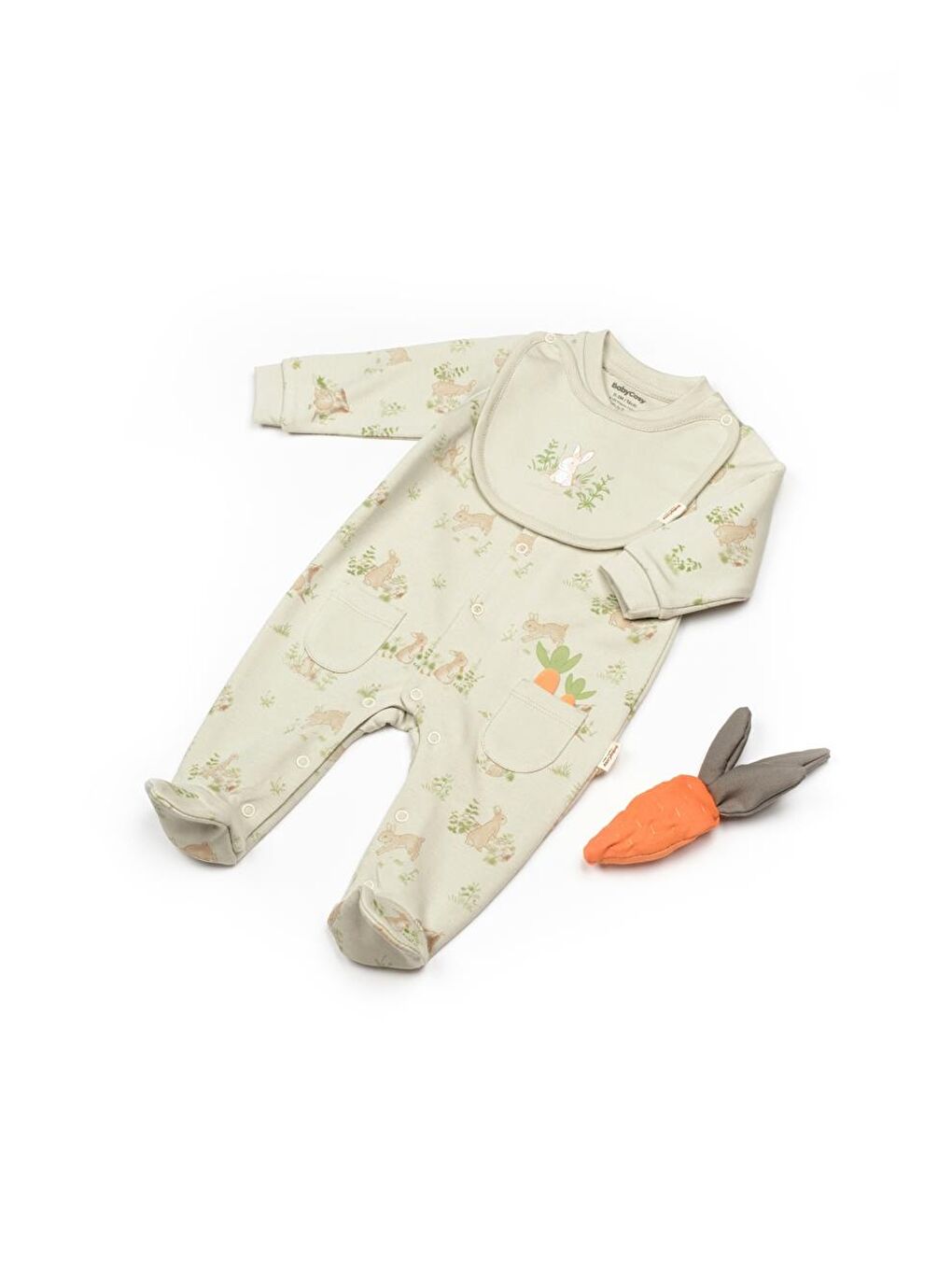 BabyCosy Organic Wear Ekru Bebek Çıtçıtlı Tulum Önlüklü %100 Organik Pamuk, Bebek ve Yenidoğan Serisi - CSY5821