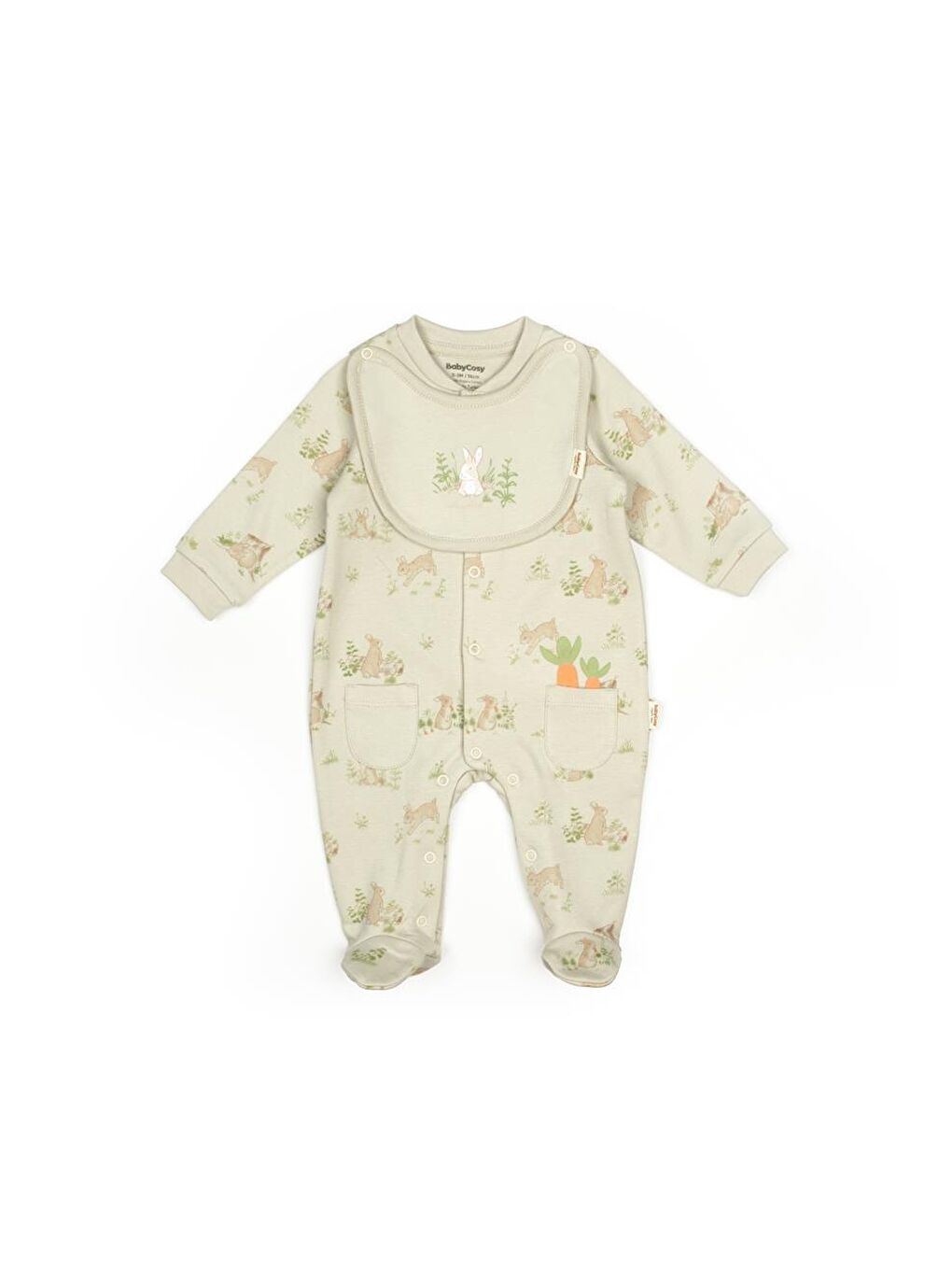 BabyCosy Organic Wear Ekru Bebek Çıtçıtlı Tulum Önlüklü %100 Organik Pamuk, Bebek ve Yenidoğan Serisi - CSY5821 - 1