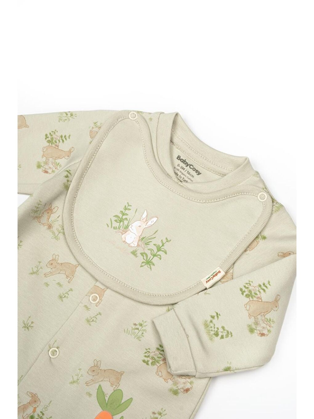 BabyCosy Organic Wear Ekru Bebek Çıtçıtlı Tulum Önlüklü %100 Organik Pamuk, Bebek ve Yenidoğan Serisi - CSY5821 - 3