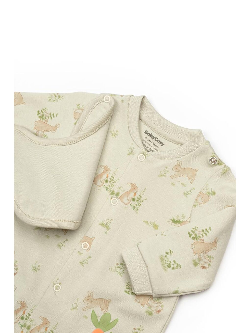 BabyCosy Organic Wear Ekru Bebek Çıtçıtlı Tulum Önlüklü %100 Organik Pamuk, Bebek ve Yenidoğan Serisi - CSY5821 - 4