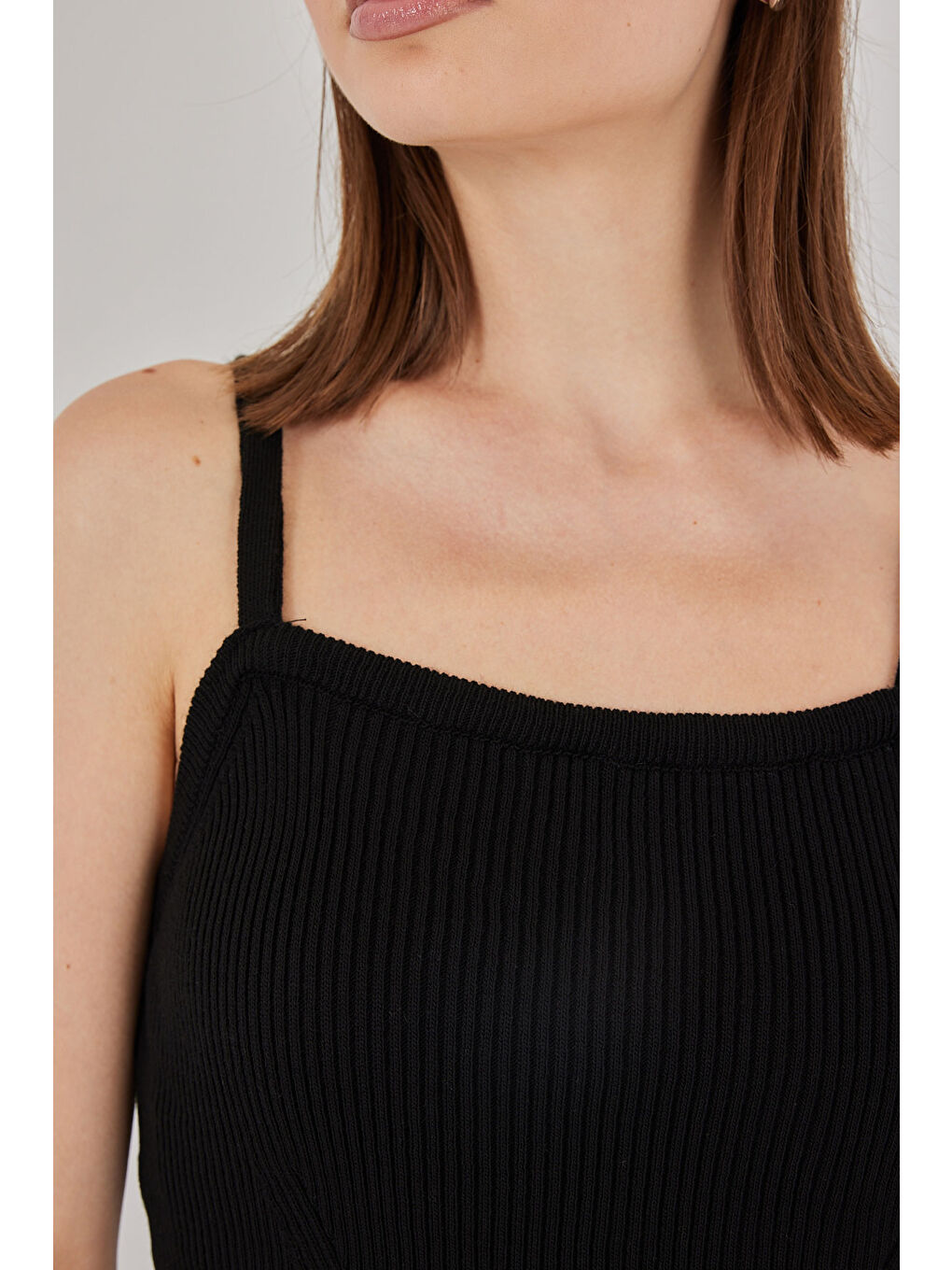 Kadın Askılı Crop Top Bluz 15934 - Siyah-4