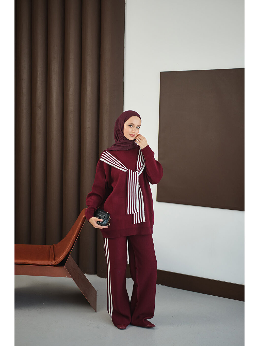 Kadın Atkı Detay Takım Bordo-1