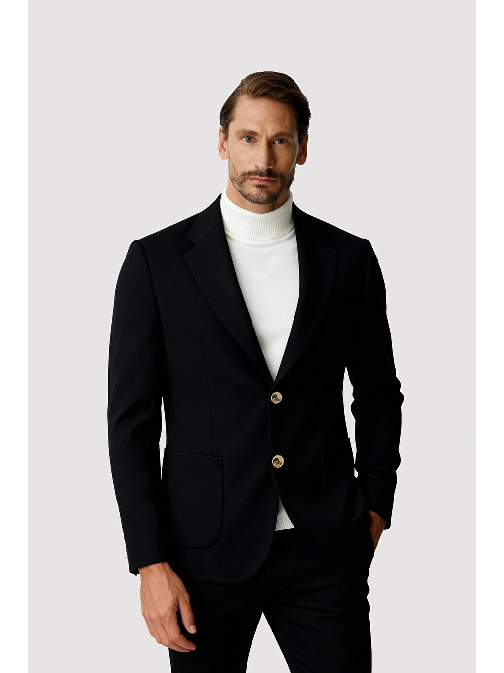 Siyah Mono Yaka Slim Fit Dar Kalıp Erkek Ceket