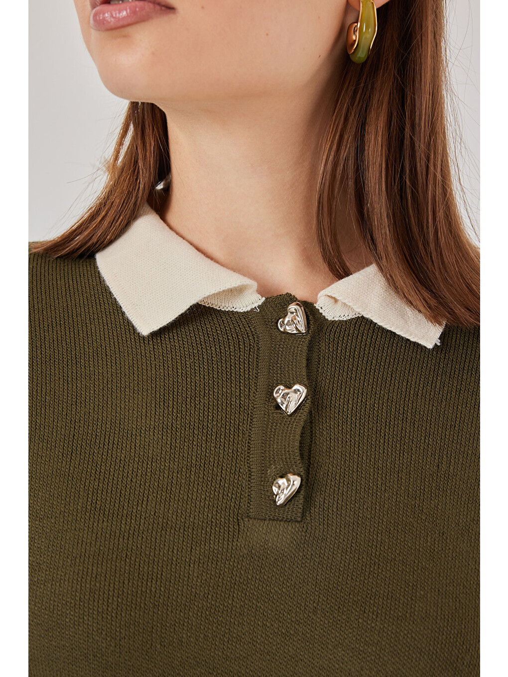Kadın Crop Triko Kazak 15936 - Haki-4