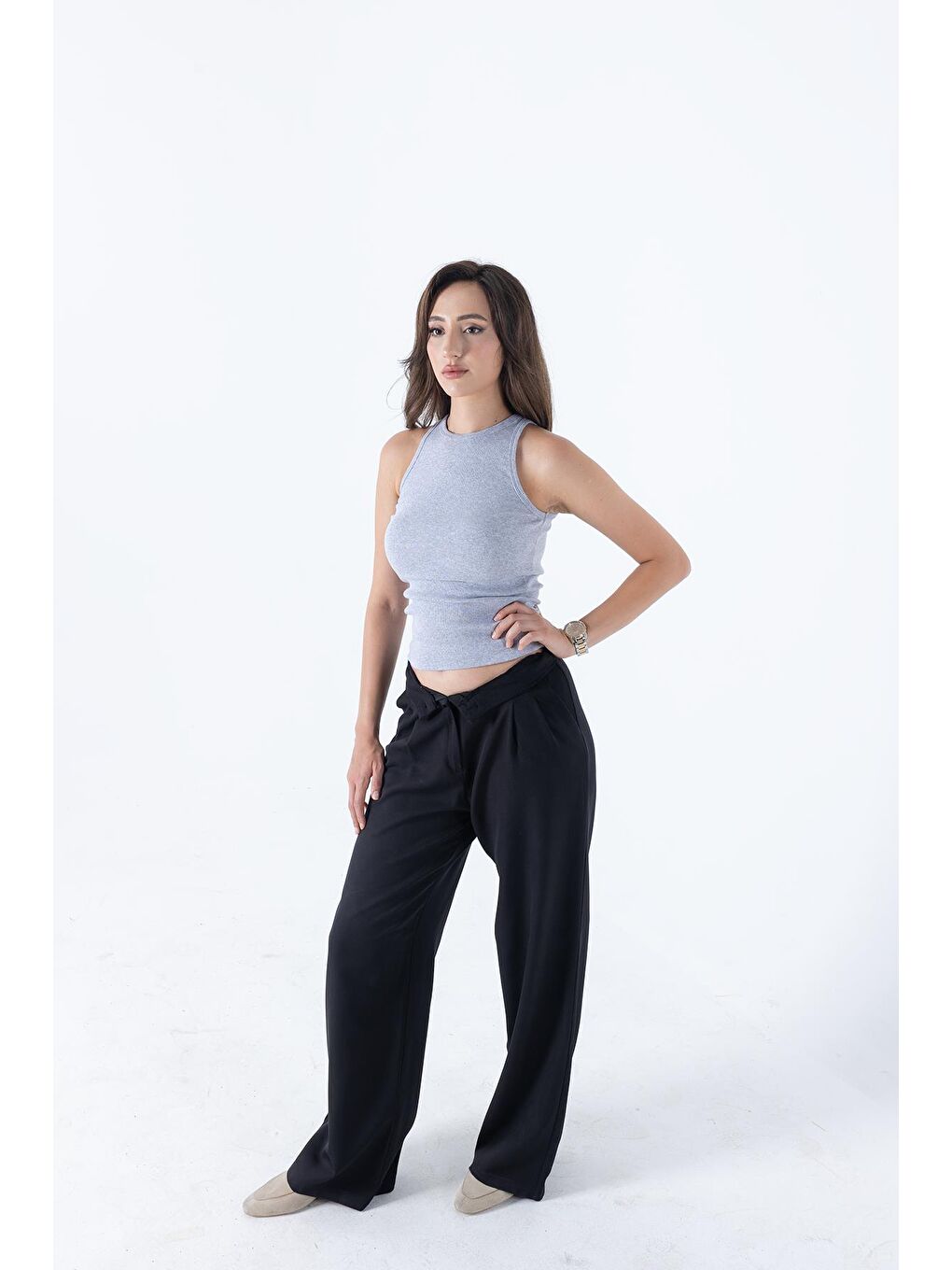 Gri Fitilli Regular Fit Normal Kalıp Siyah-Beyaz Bisiklet Yaka Sıfır Kol Pamuklu 2'li Kadın Atlet-3