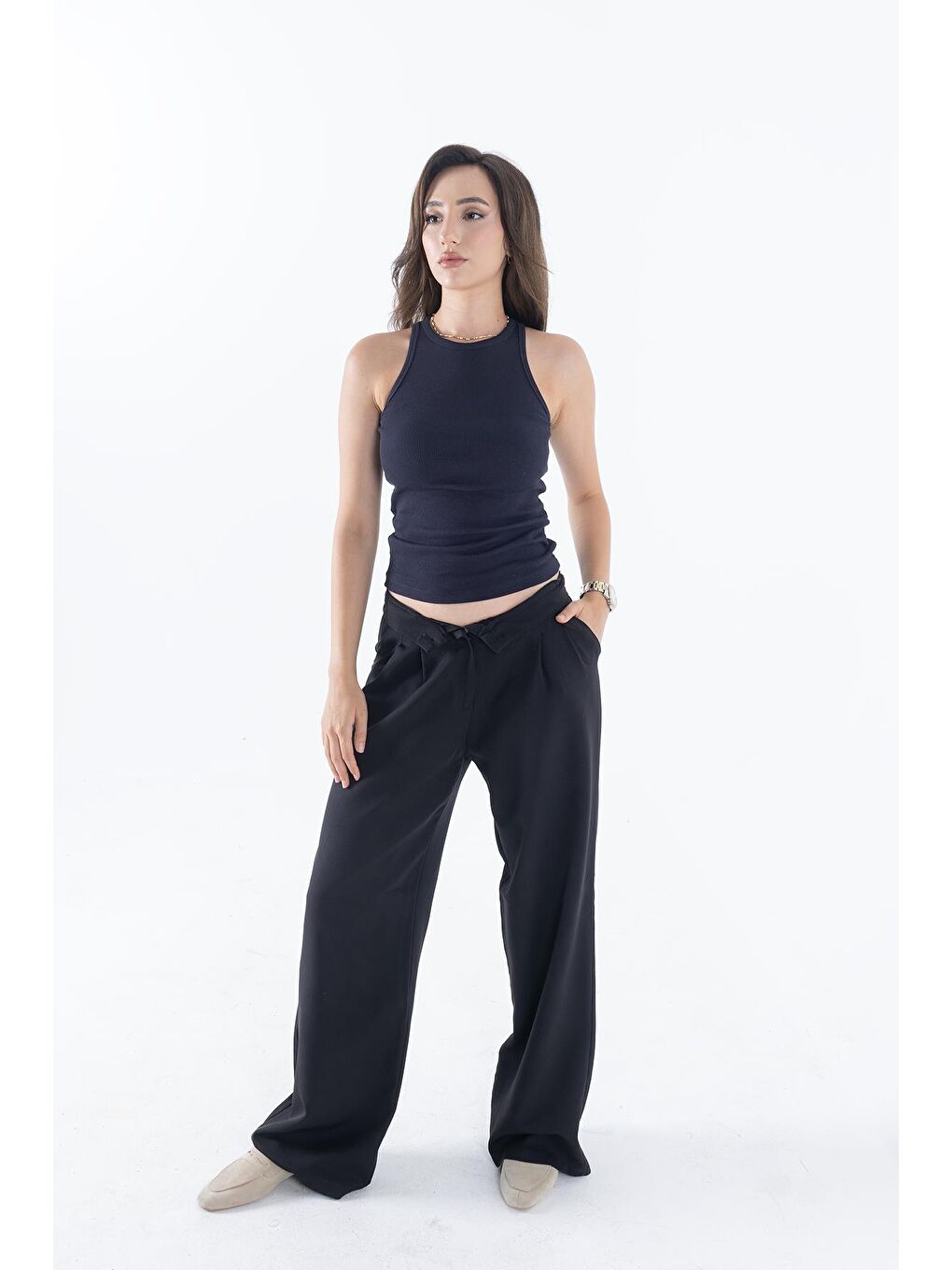 Gri Fitilli Regular Fit Normal Kalıp Siyah-Beyaz Bisiklet Yaka Sıfır Kol Pamuklu 2'li Kadın Atlet-4