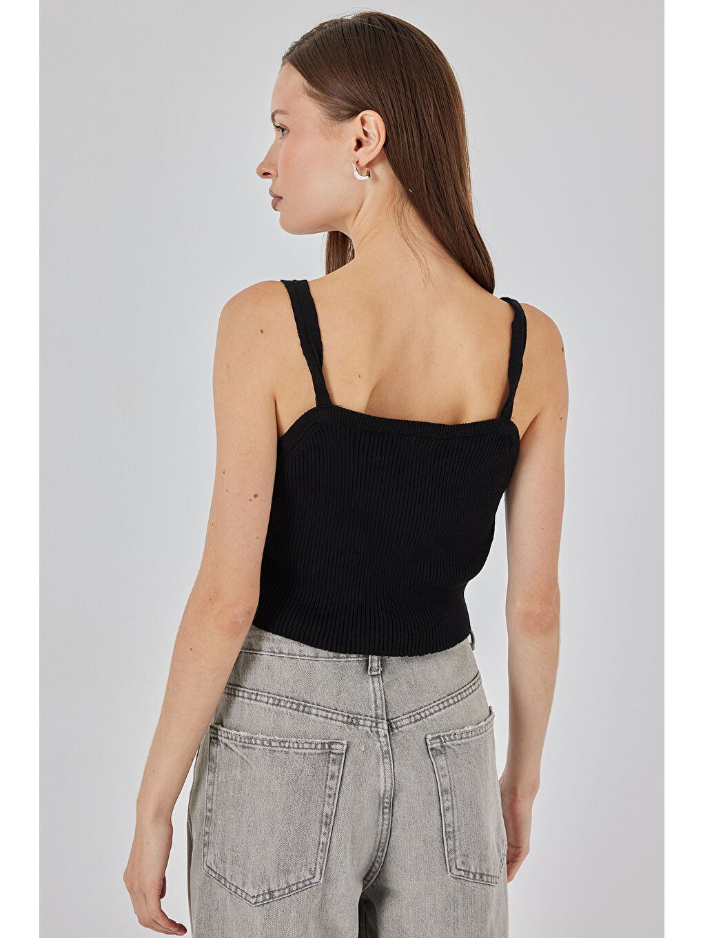 Kadın Askılı Crop Top Bluz 15934 - Siyah-5