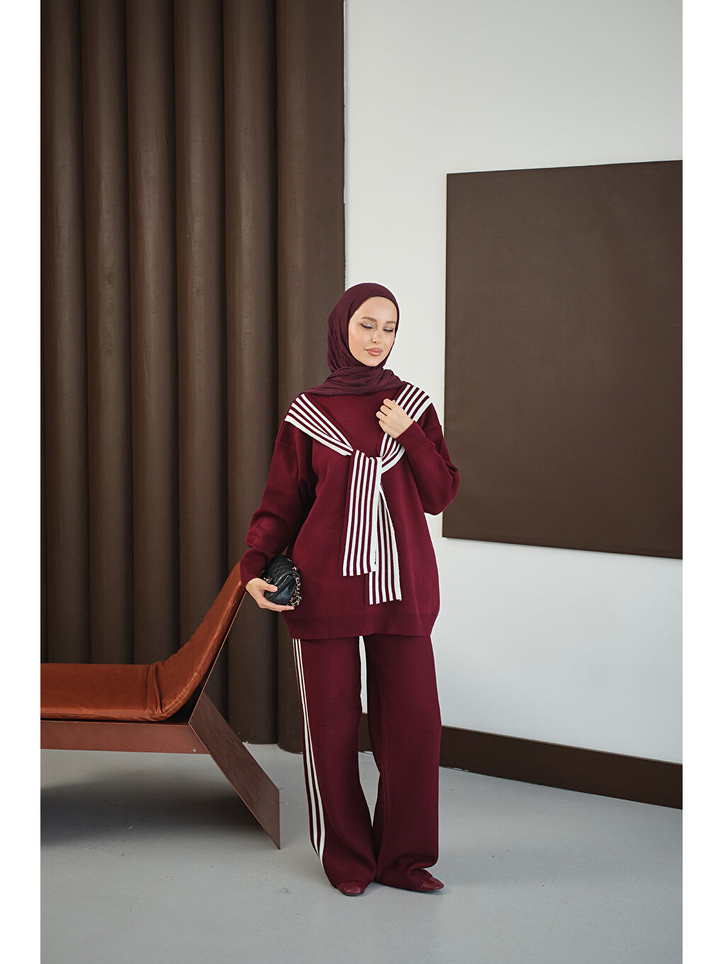 Kadın Atkı Detay Takım Bordo-2