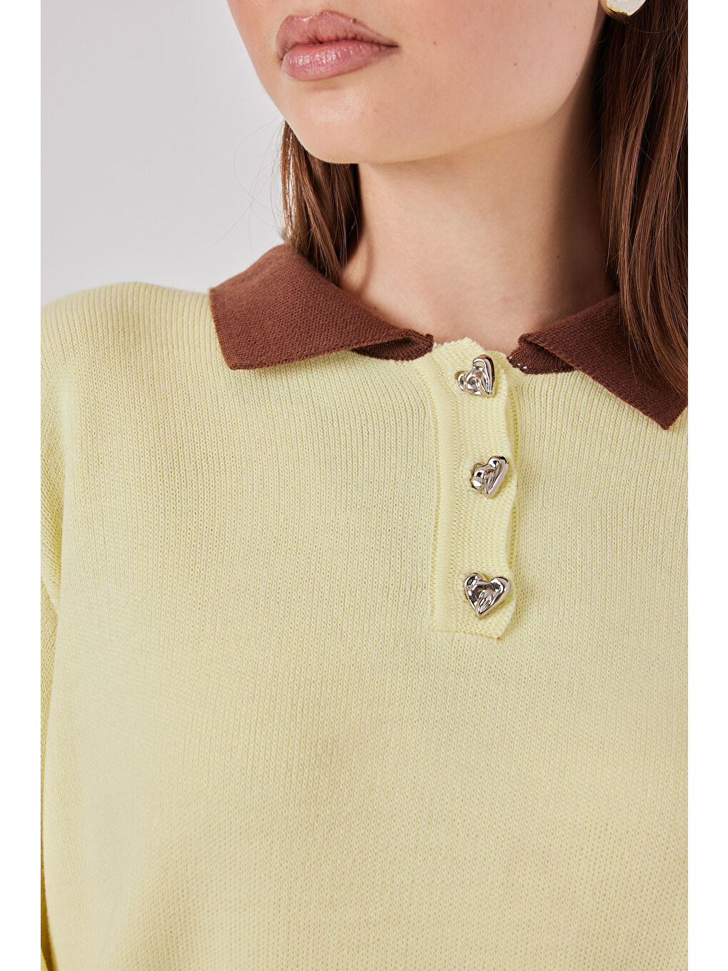 Kadın Crop Triko Kazak 15936 - Sarı-4