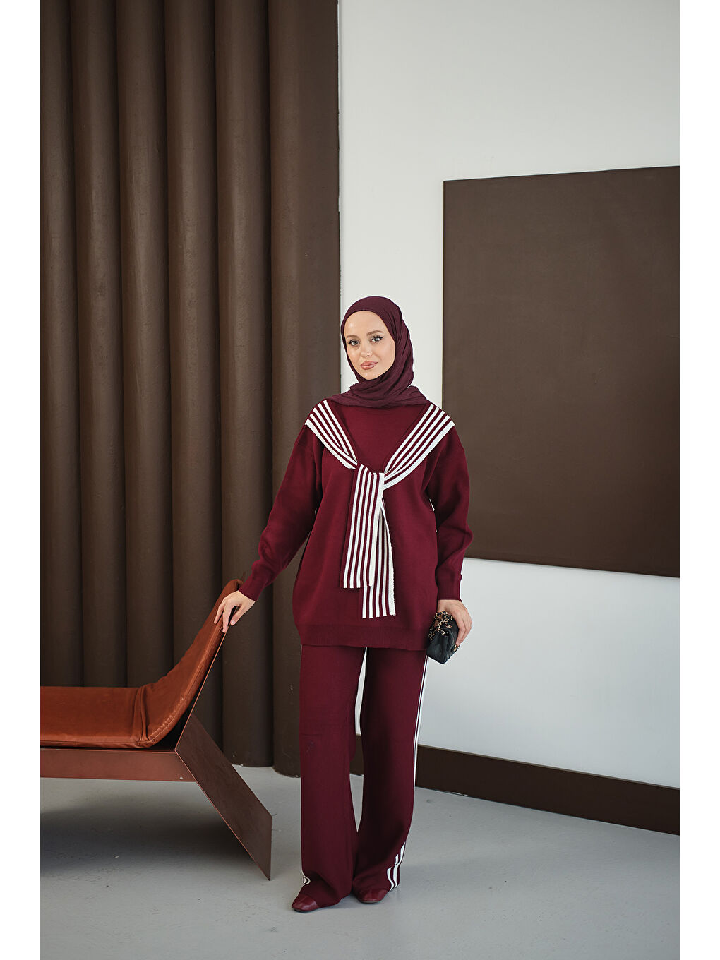 Kadın Atkı Detay Takım Bordo-3