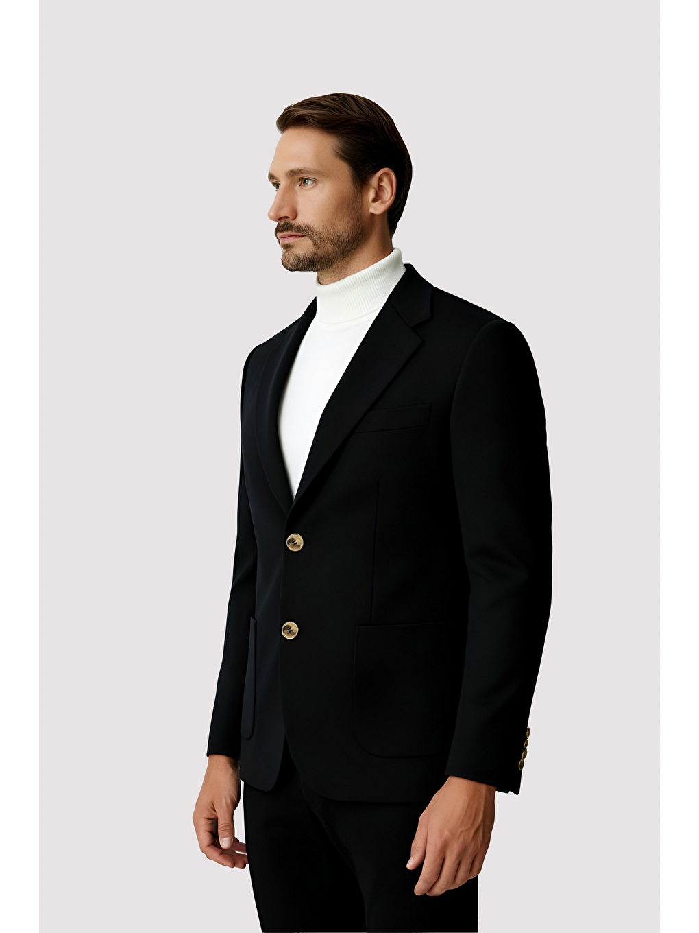 Siyah Mono Yaka Slim Fit Dar Kalıp Erkek Ceket-1