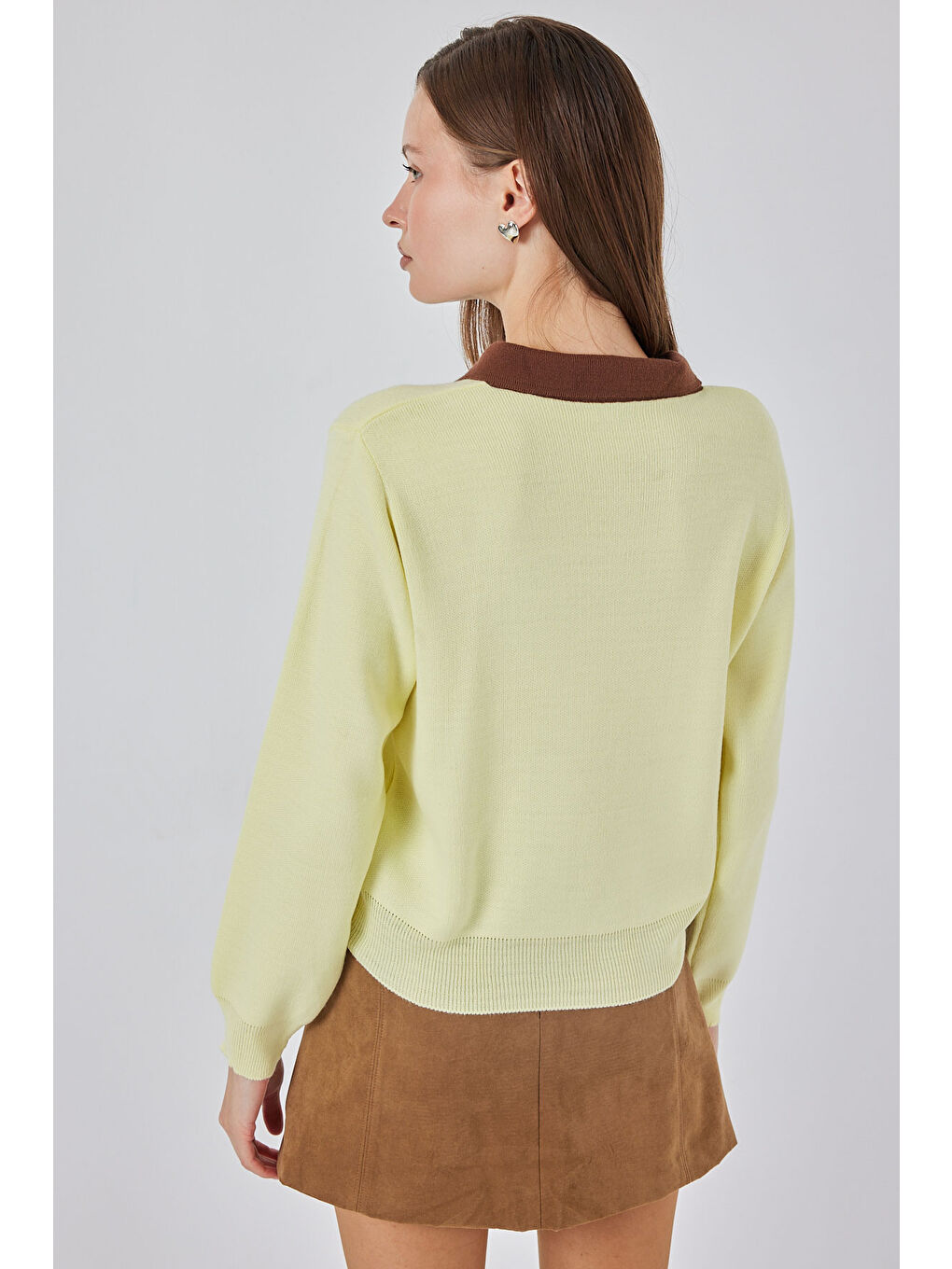 Kadın Crop Triko Kazak 15936 - Sarı-5