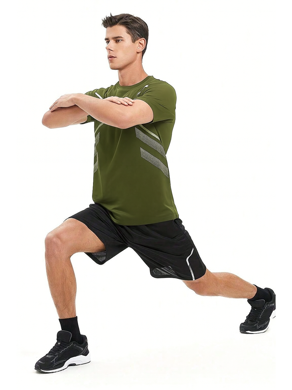 Haki Erkek Spor Tişört Antreman Gym Polyester Erkek Sporcu Tişört-3