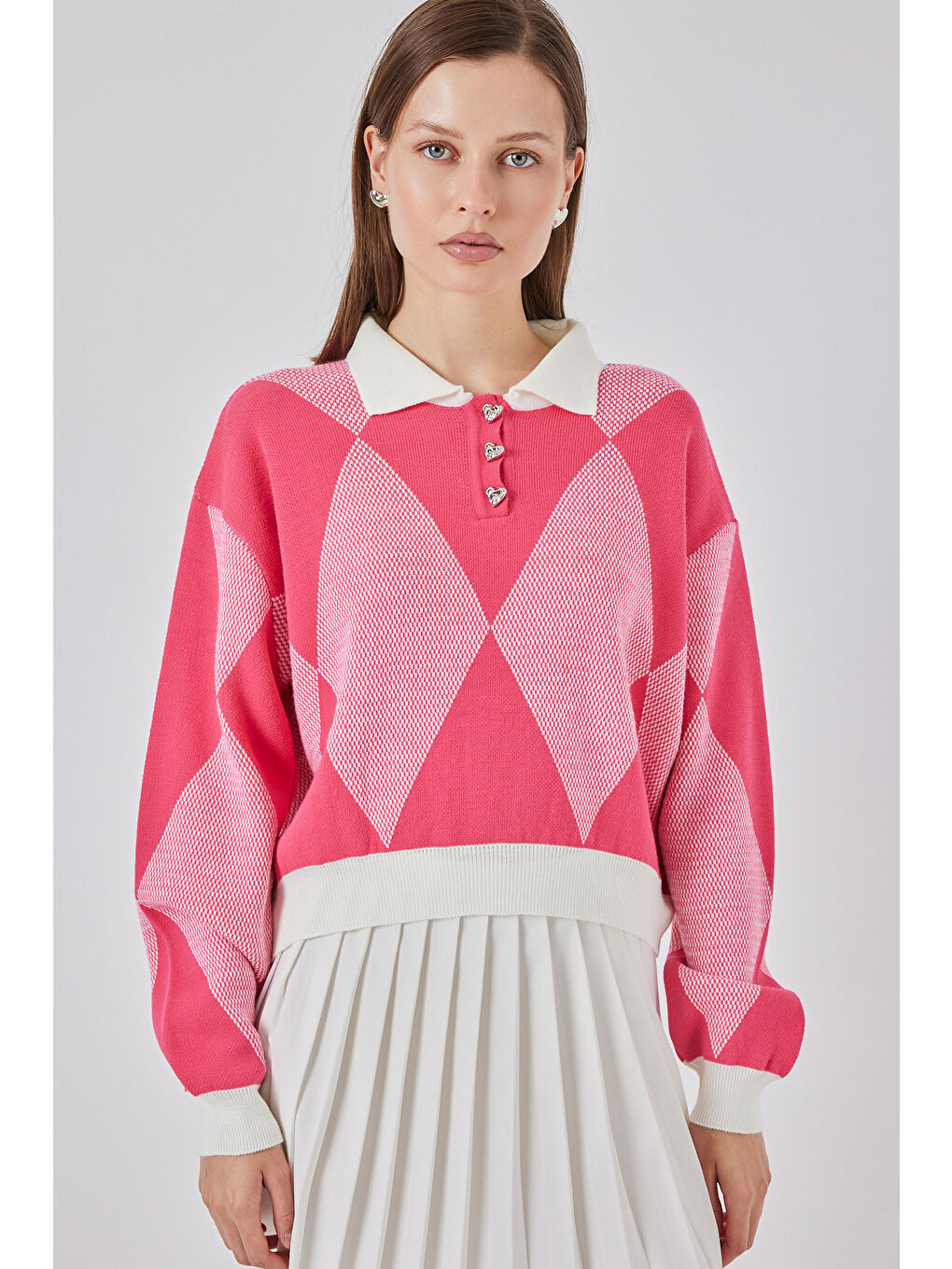 Kadın Crop Triko Kazak 15936 - C. Pembe