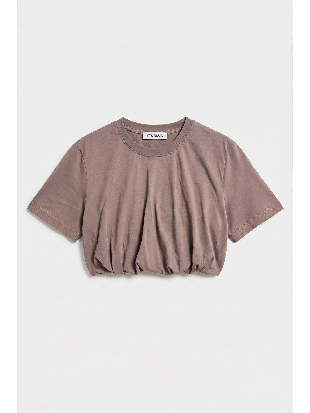 Kadın Açık Antrasit s6-16 Crop Balon Fit T-Shirt-2