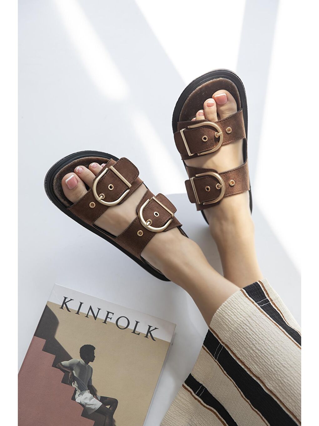 Kahverengi Zowie Kadın Toka  Detay  Günlük Konfor Süet Terlik Kahve-1