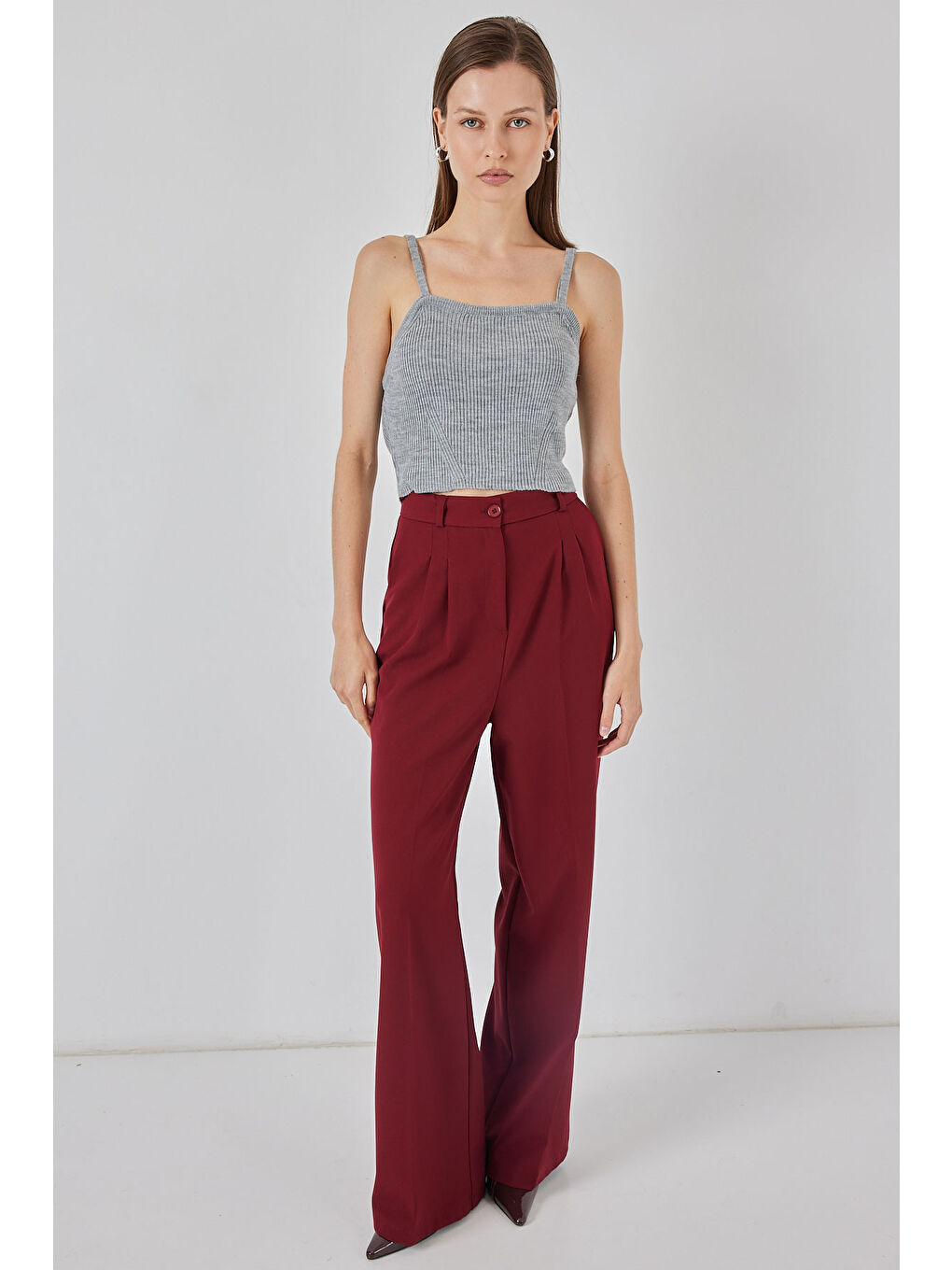 Kadın Askılı Crop Top Bluz 15934 - Gri-1