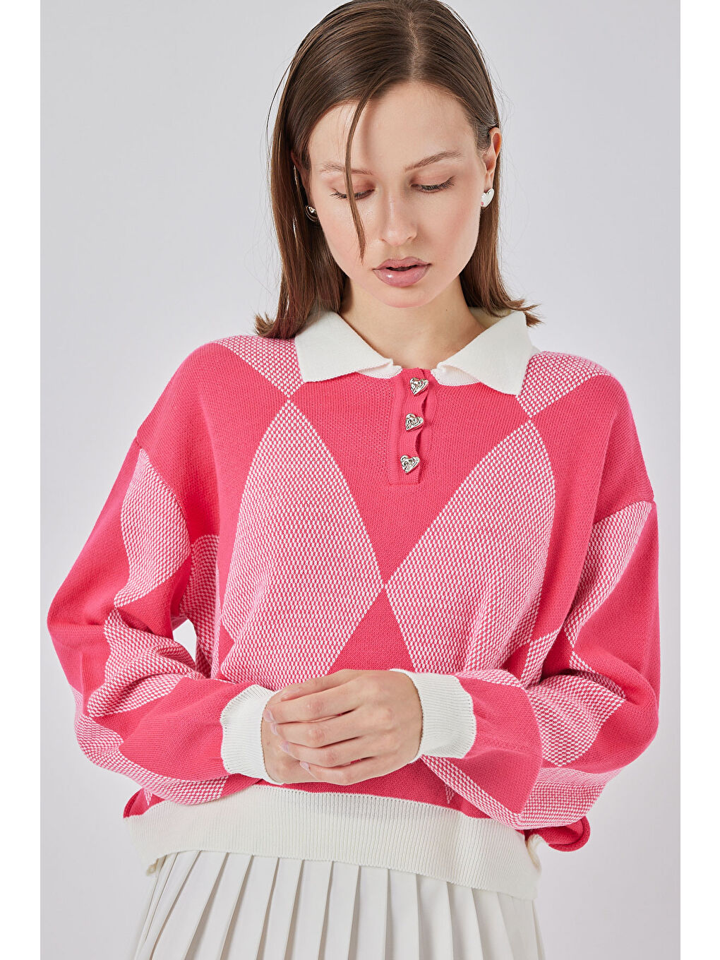 Kadın Crop Triko Kazak 15936 - C. Pembe-2