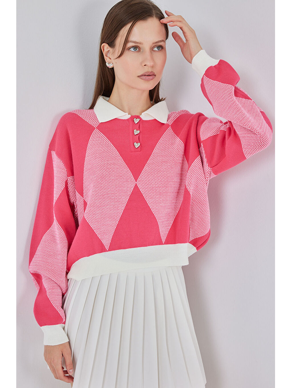 Kadın Crop Triko Kazak 15936 - C. Pembe-3