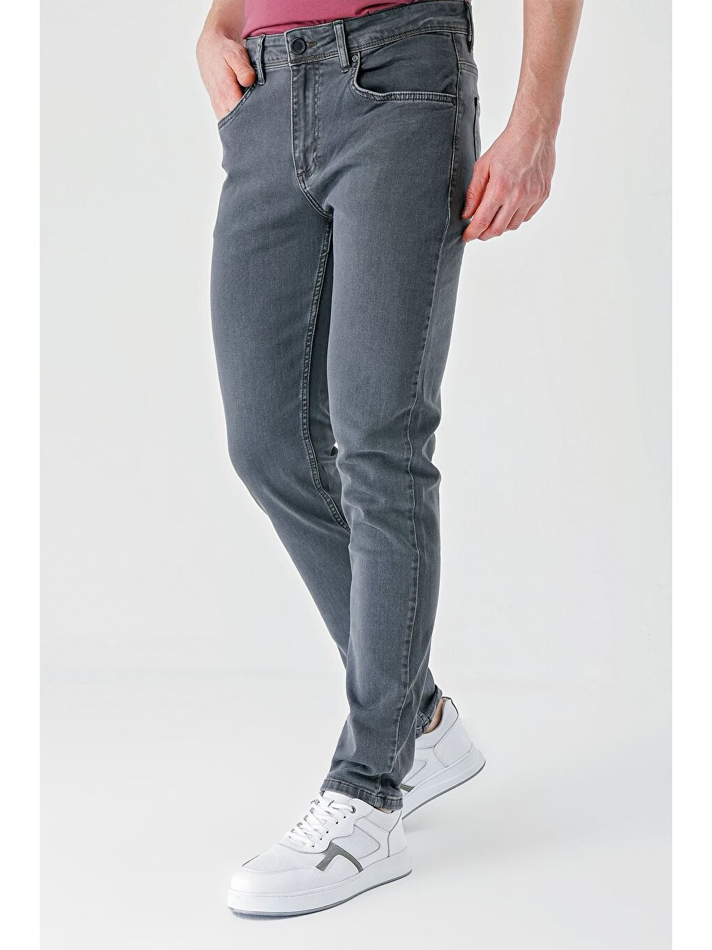 Gri Füme Gabardin Pamuklu 5 Cepli Slim Fit Dar Kesim Casual Denim Pantolon 1023240151