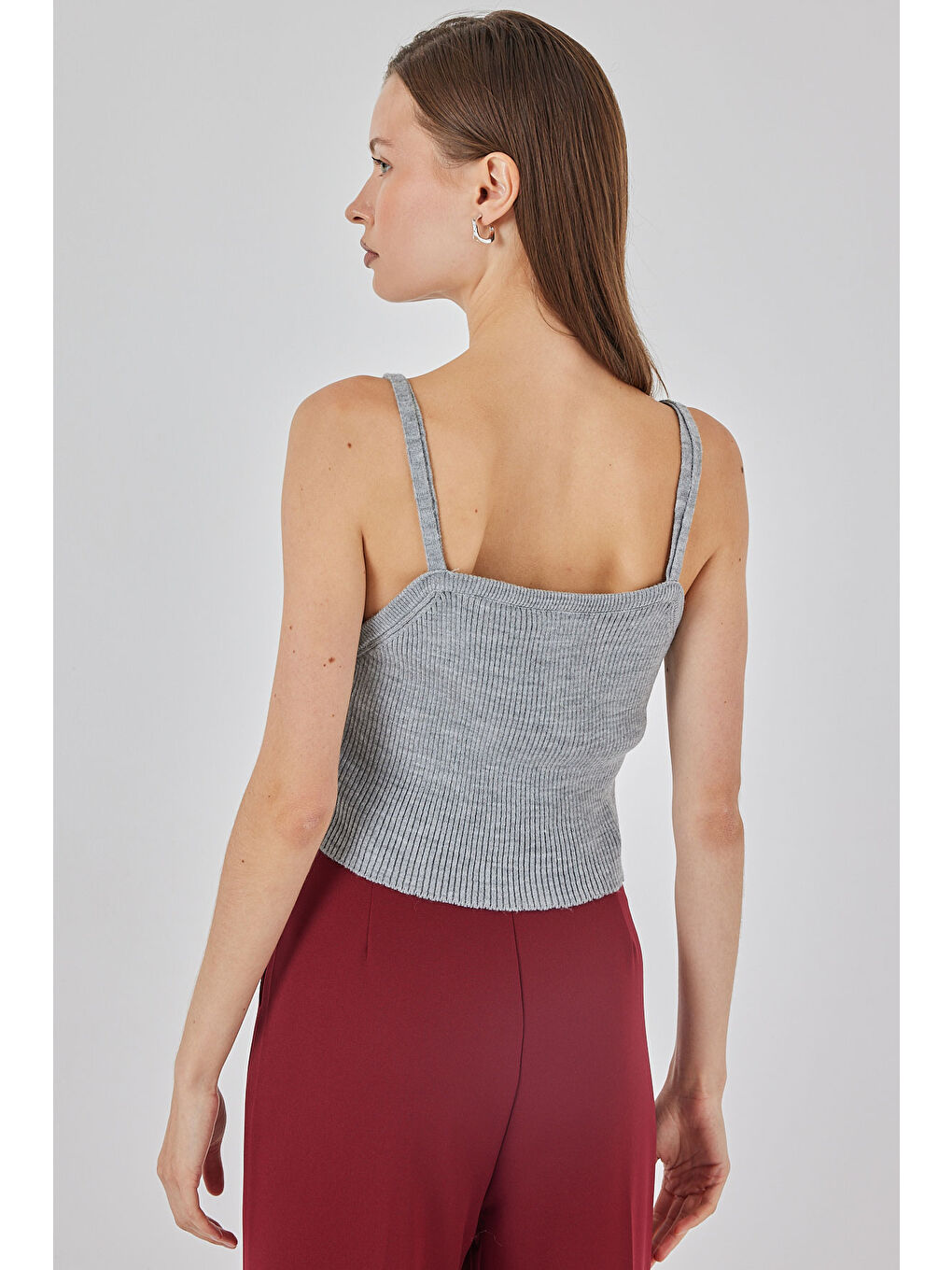 Kadın Askılı Crop Top Bluz 15934 - Gri-5