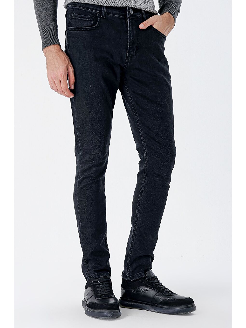 Siyah Gabardin Elastanlı 5 Cep Slim Fit Dar Kesim Casual Denim Jean Pantolon 1023235161