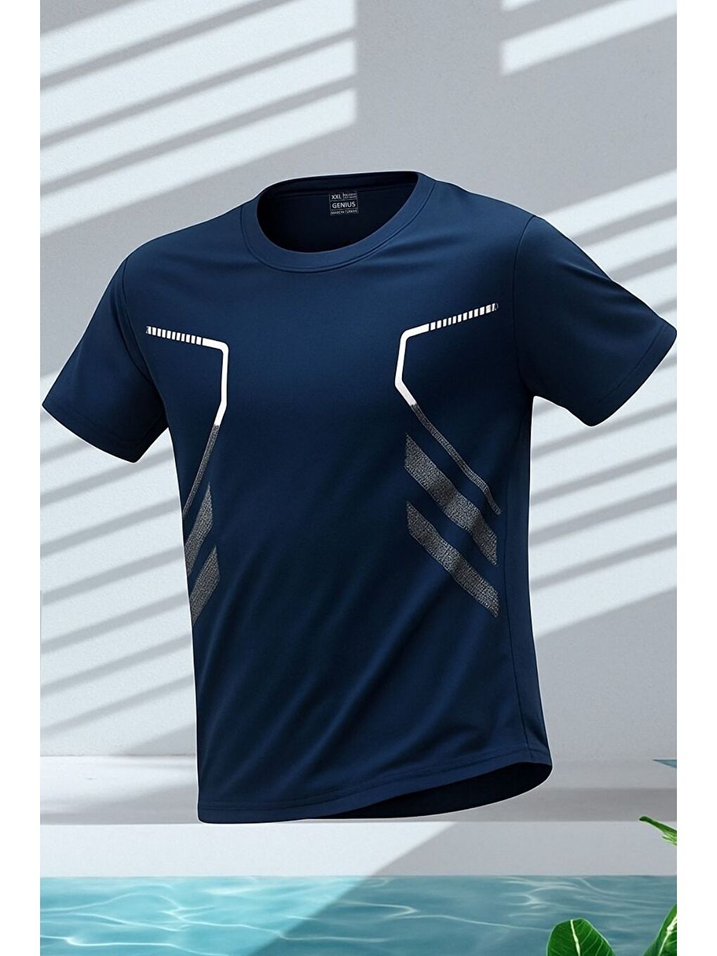 Lacivert Erkek Spor Tişört Antreman Gym Polyester Erkek Sporcu Tişört-1