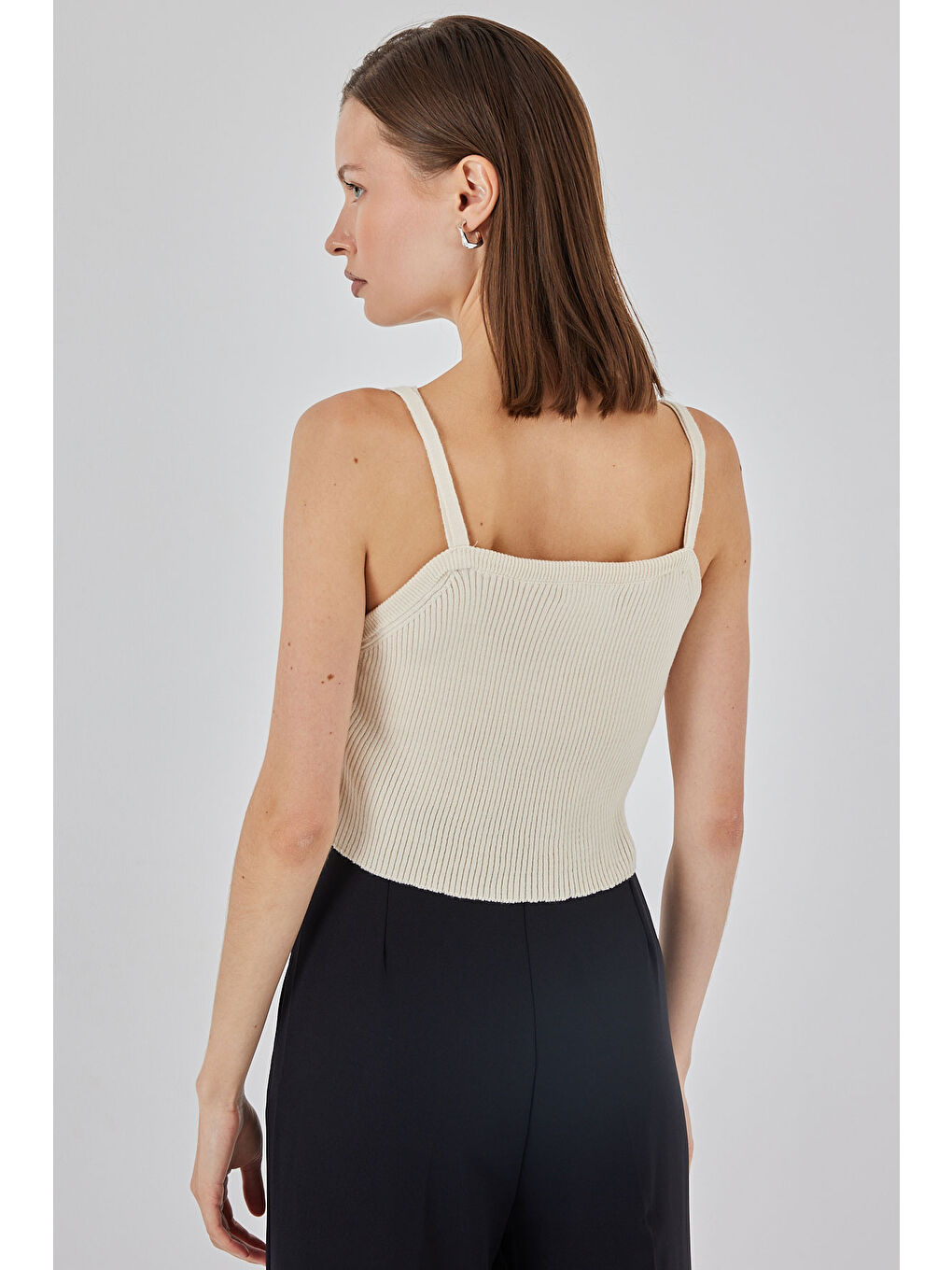 Ekru Kadın Askılı Crop Top Bluz 15934 - Krem-5