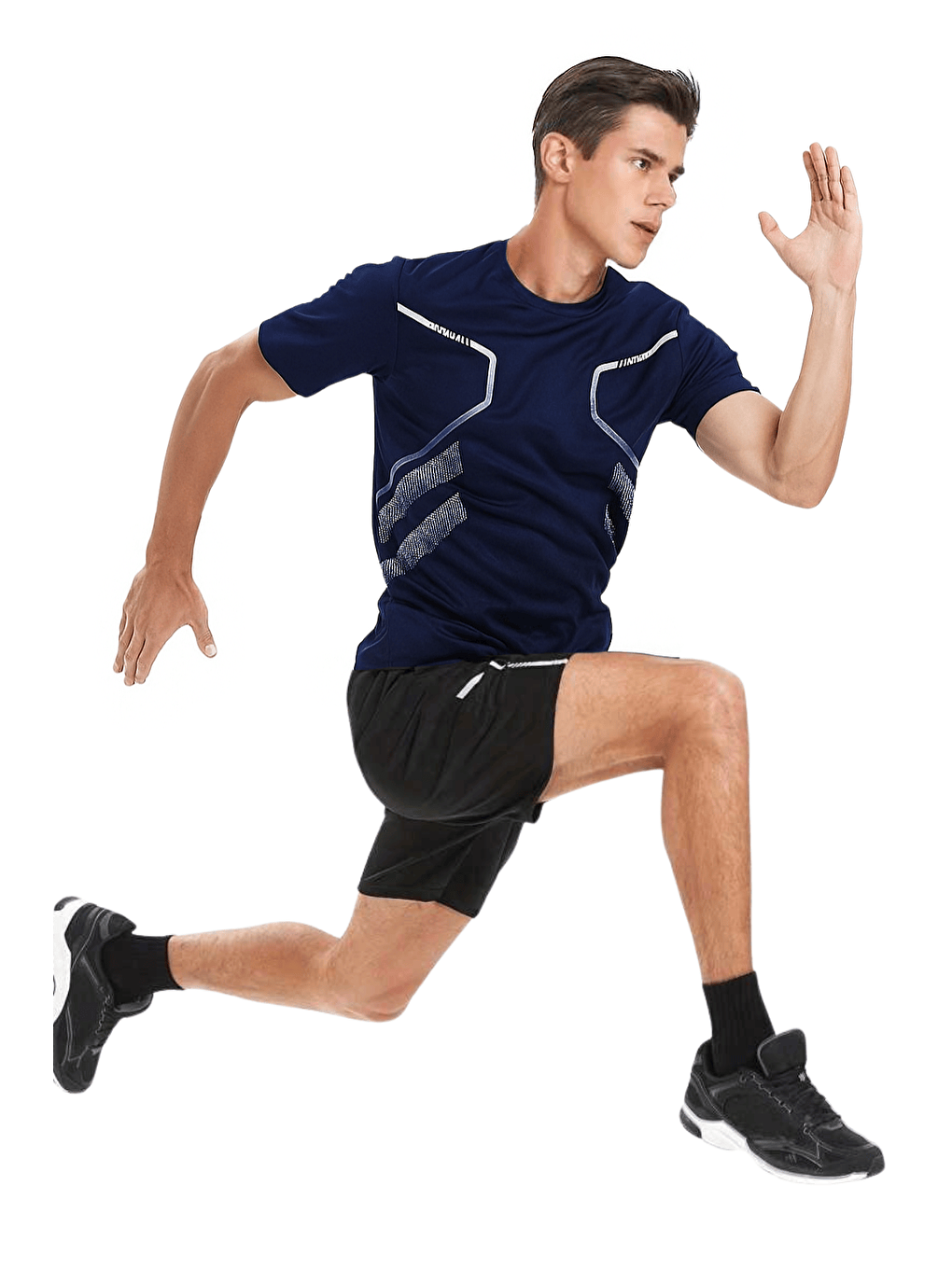 Lacivert Erkek Spor Tişört Antreman Gym Polyester Erkek Sporcu Tişört-2