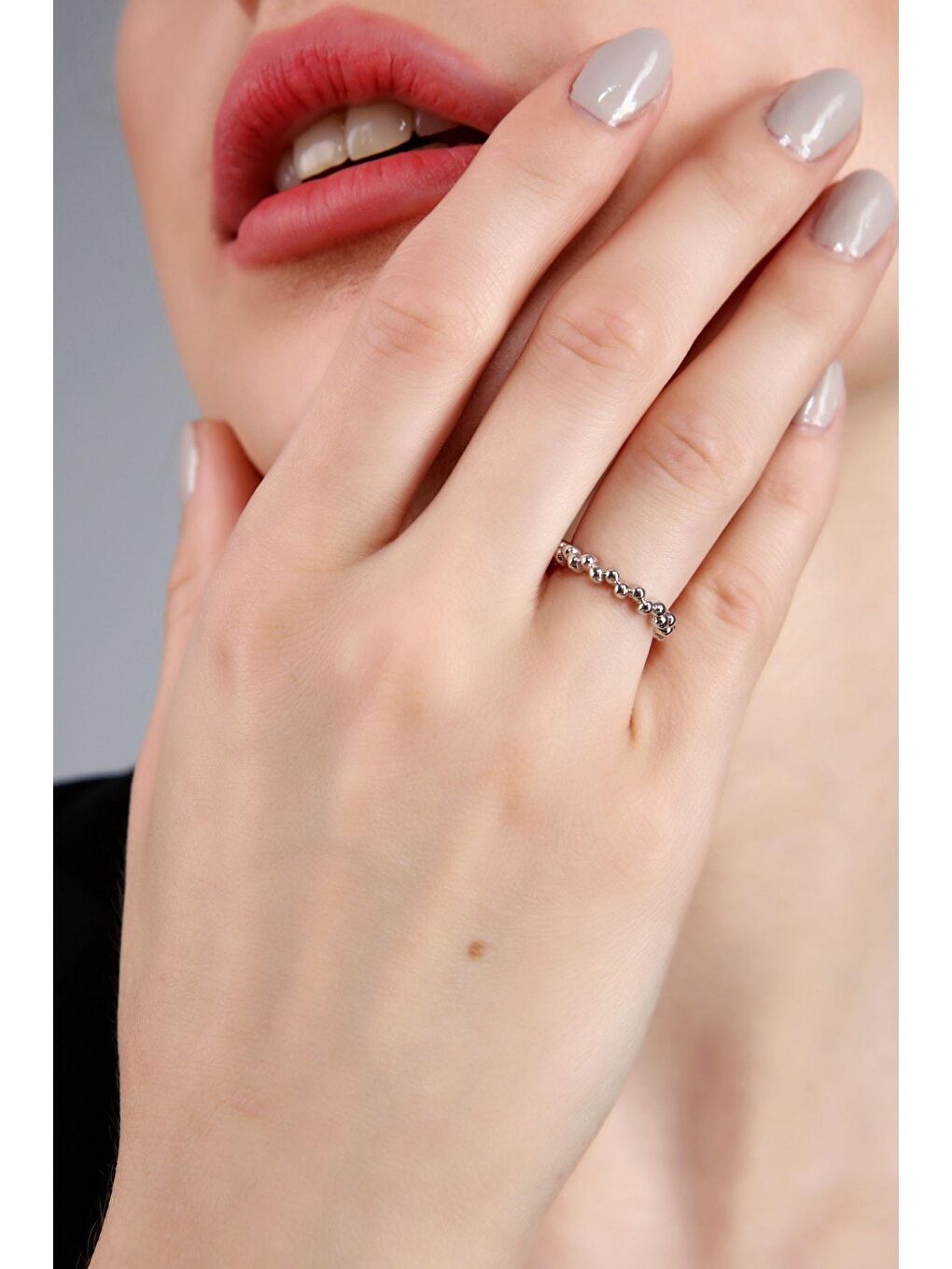 Gri Kadın Gümüş Kaplama Ince Bubble Yüzük (ayarlanabilir)-2