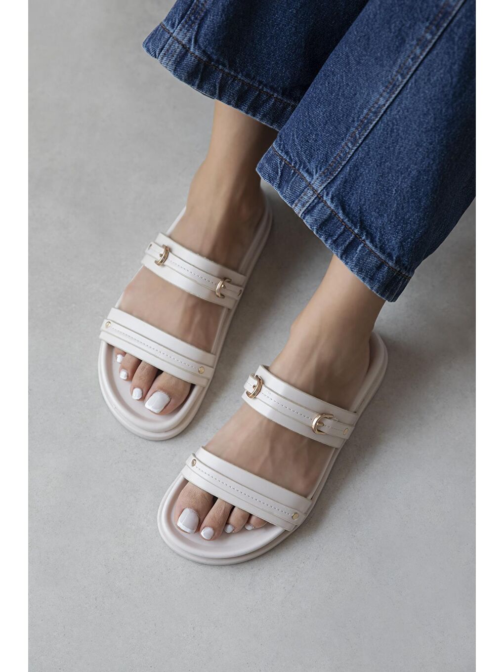 Cistra Kadın Günlük Konfor Deri Terlik Bej-1