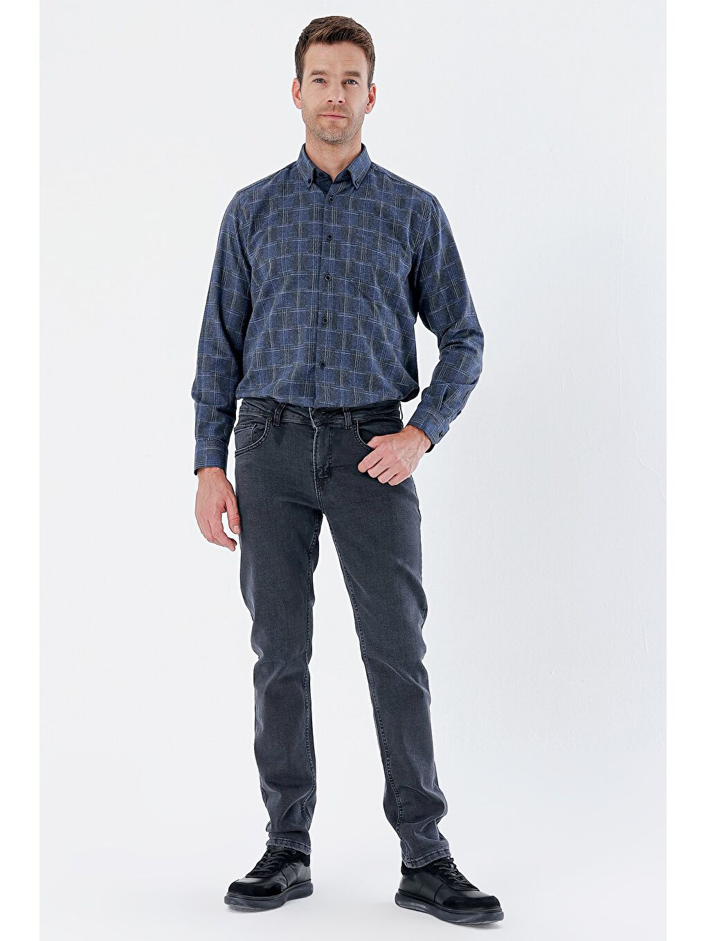 Koyu Antrasit Gabardin %100 Pamuk 5 Cep Slim Fit Dar Kesim Casual Denim Jean Pantolon 1023235162-1