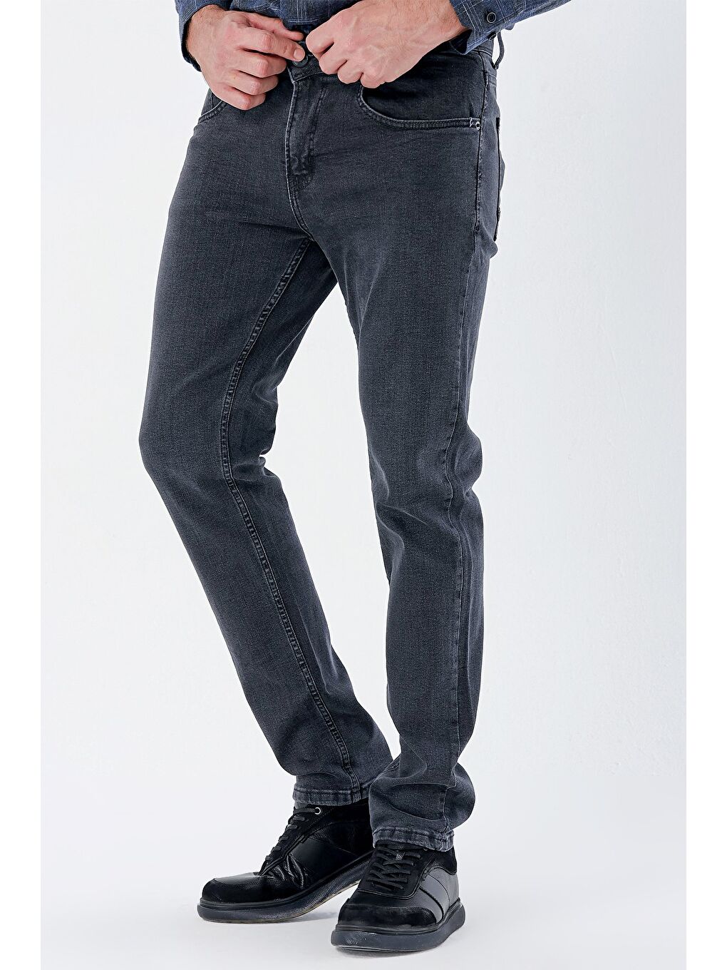 Koyu Antrasit Gabardin %100 Pamuk 5 Cep Slim Fit Dar Kesim Casual Denim Jean Pantolon 1023235162-2