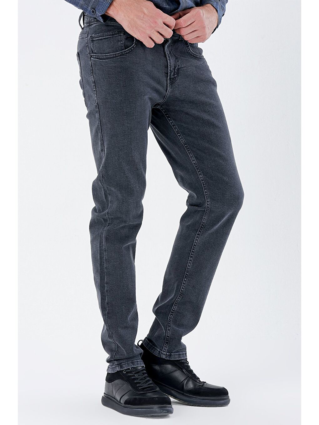 Koyu Antrasit Gabardin %100 Pamuk 5 Cep Slim Fit Dar Kesim Casual Denim Jean Pantolon 1023235162-4