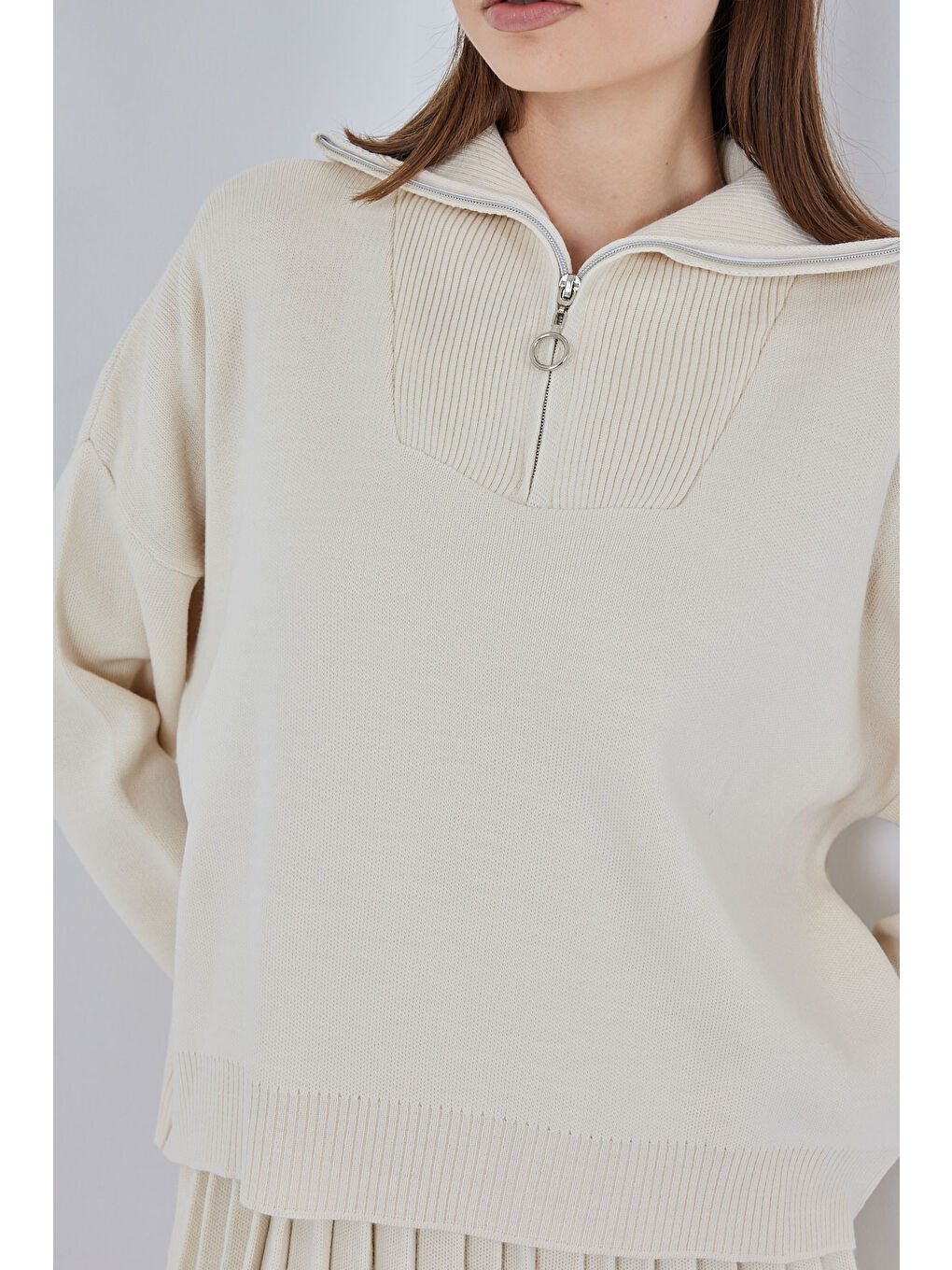 Kadın Kazak Etek İkili Takım 15938 - Ekru-4