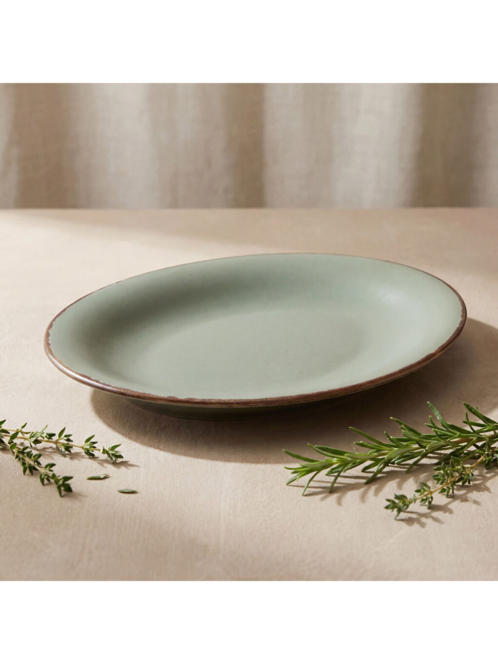 Ekru Paris 29 Cm Kayık Tabak Valeron Mat Yeşil 26y-1