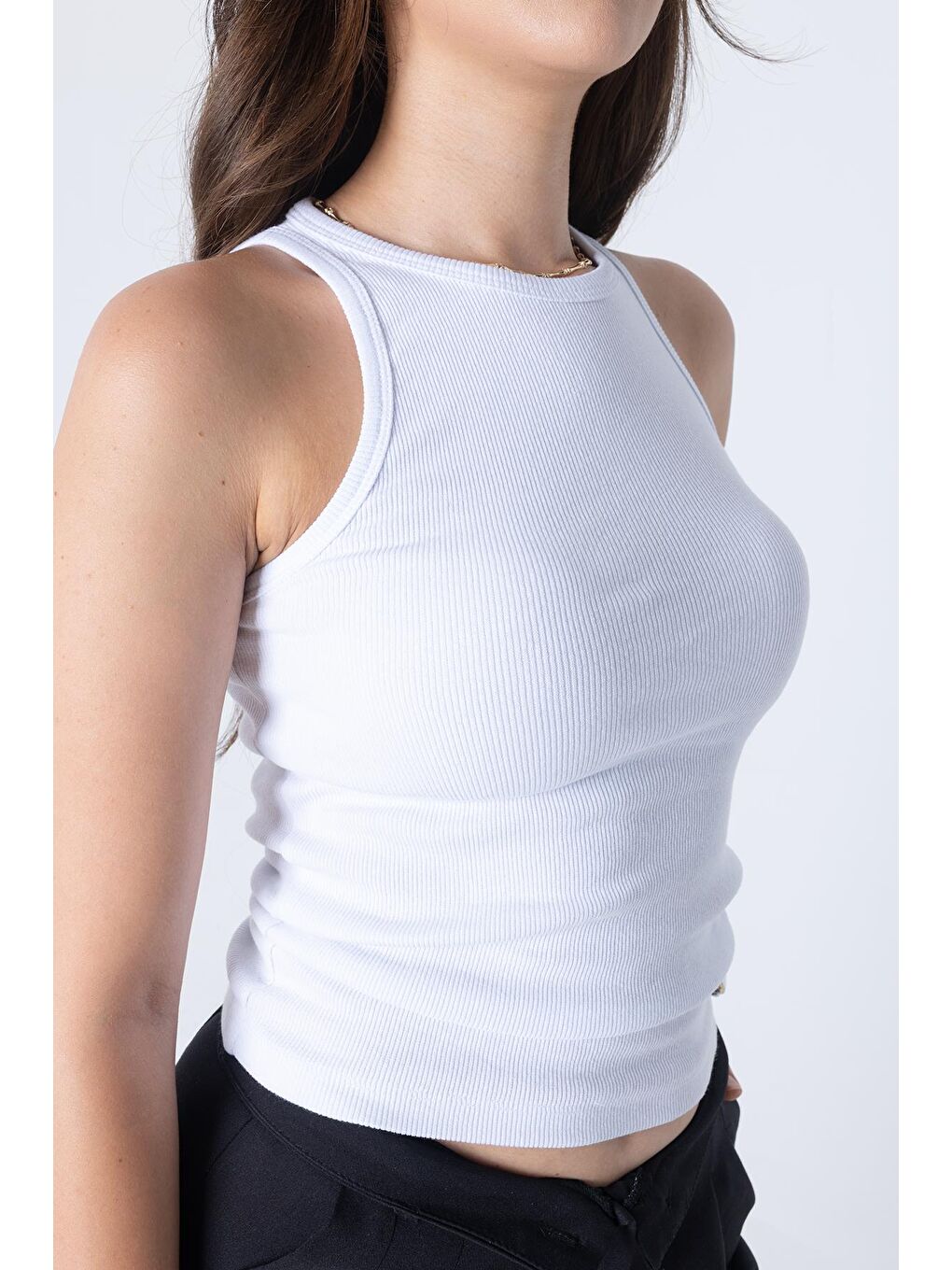 Fitilli Regular Fit Normal Kalıp Siyah-Beyaz Bisiklet Yaka Sıfır Kol Pamuklu 2'li Kadın Atlet-4