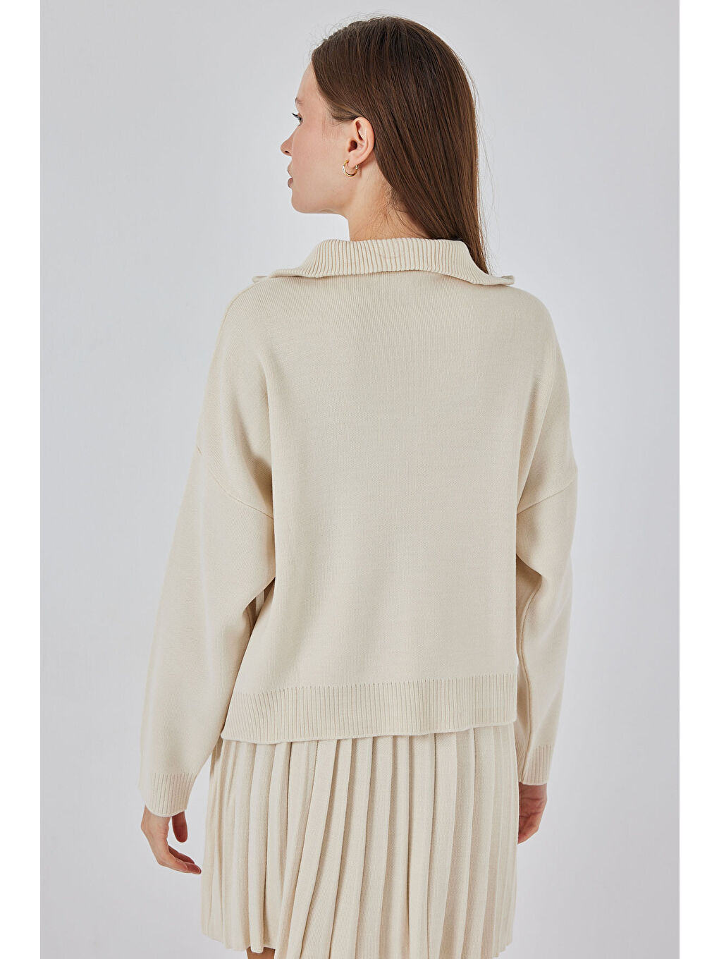 Kadın Kazak Etek İkili Takım 15938 - Ekru-5