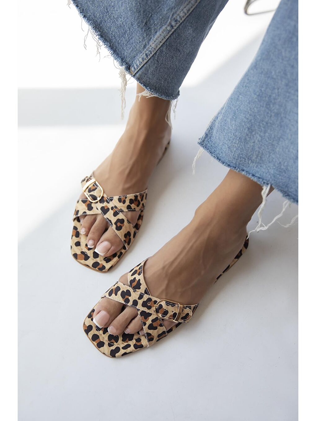 Kahverengi Platte  Kadın  Günlük Kumaş Terlik Leopar