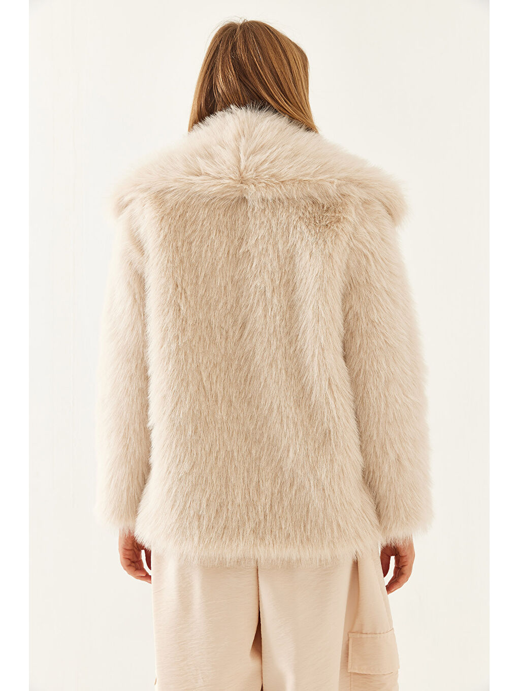 Bej Kadın Yakalı Astarlı Premium Kürk MBMS-3