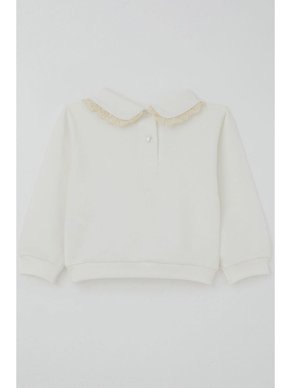 Kız Çocuk Eşofman Takımı Yaka Kısmı Güpür Detaylı Kalp Arma Detaylı Ekru (1.5-5 Yaş)-3