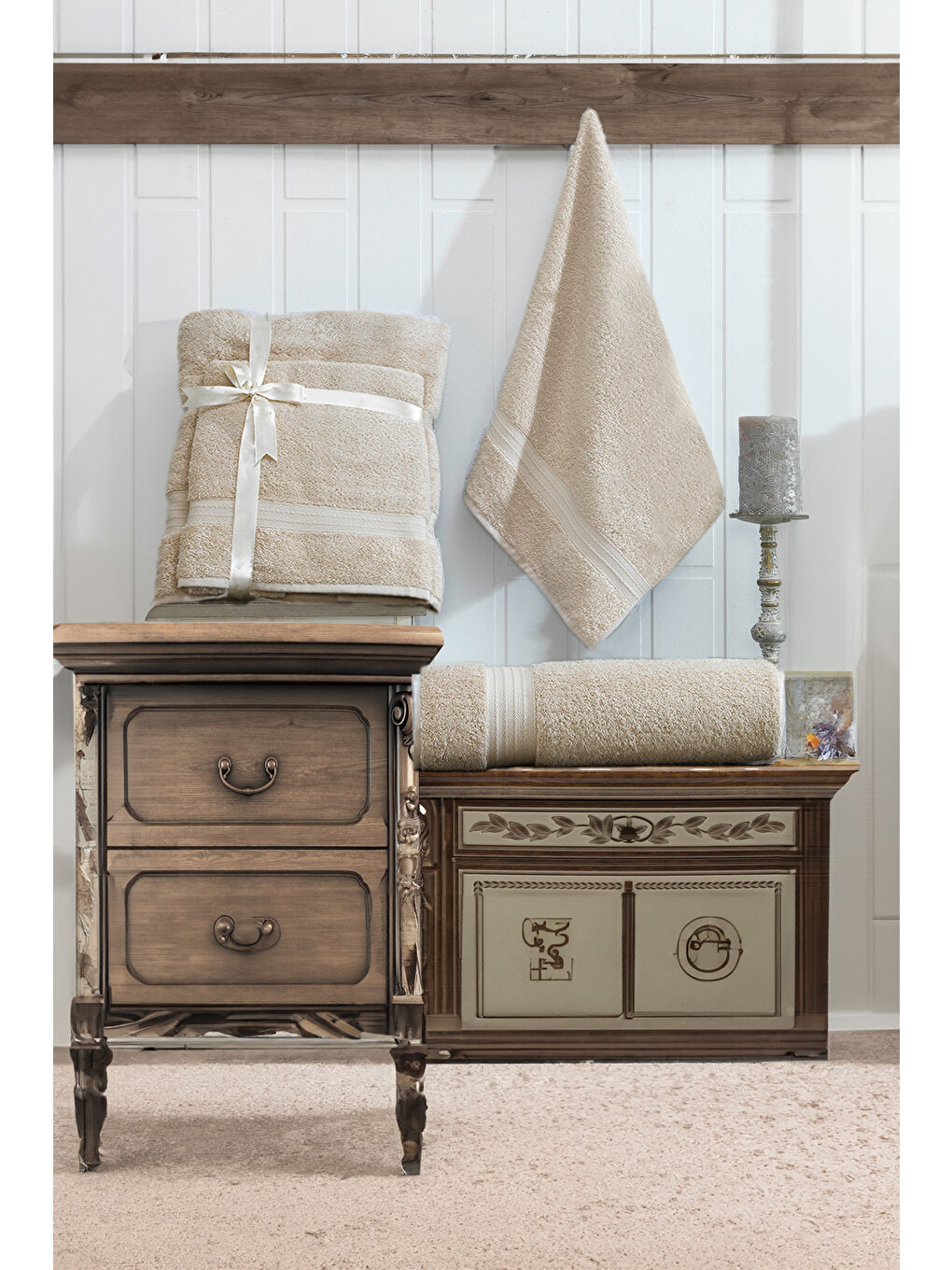 2'li %100 Pamuk Banyo Havlu Seti Bej 90x160 cm ve 50x90 cm Yumuşak ve Emici