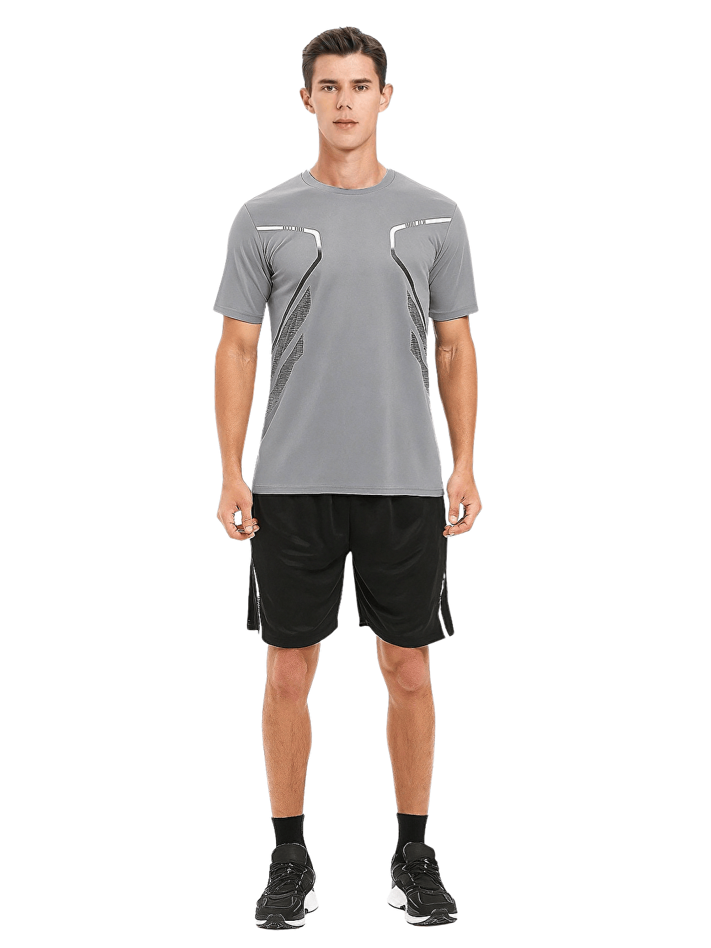 Gri Erkek Spor Tişört Antreman Gym Polyester Erkek Sporcu Tişört