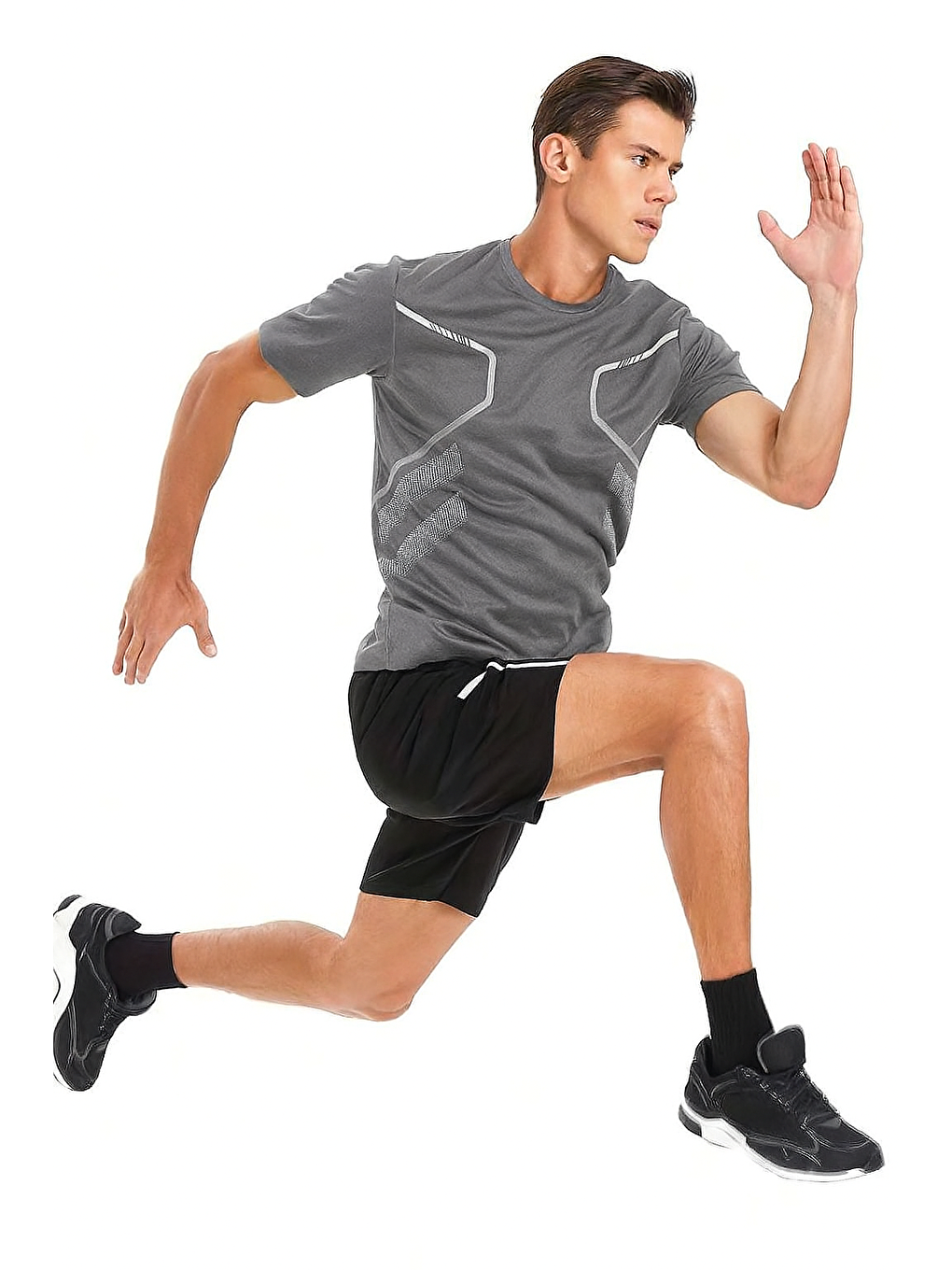 Gri Erkek Spor Tişört Antreman Gym Polyester Erkek Sporcu Tişört-2